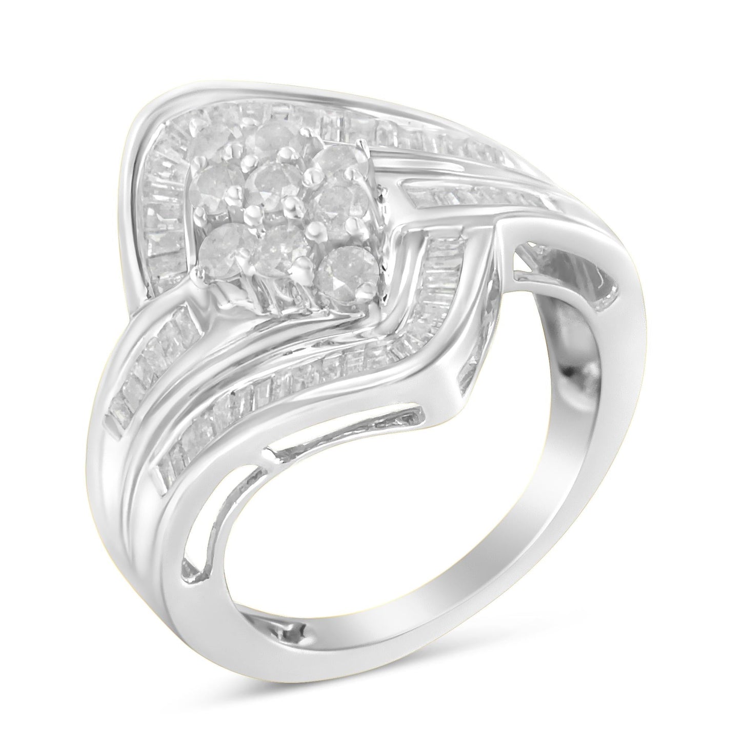 10K White Gold Diamond Bypass Cluster Ring (1 Cttw, I-J Color, I2-I3