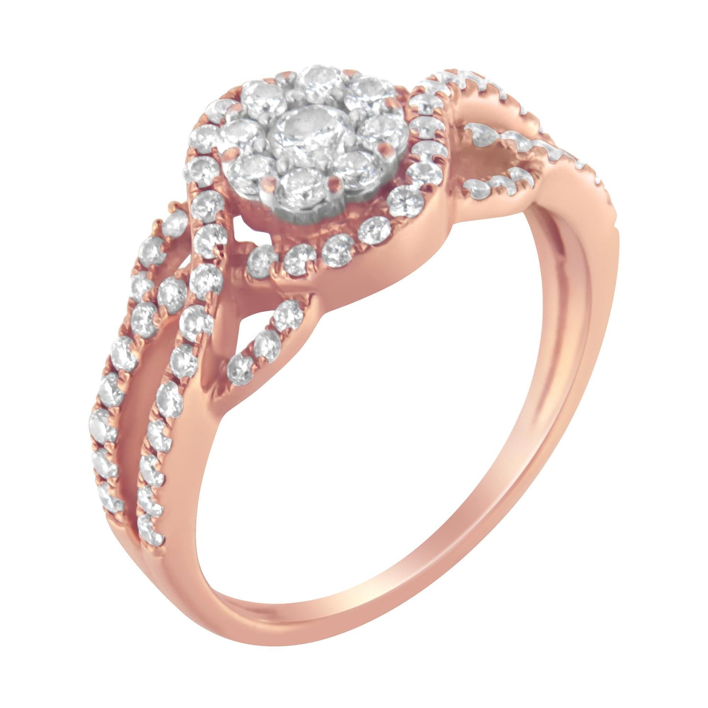 10K Rose Gold 3/4 Cttw Diamond Floral Cluster Head and Twisted Shank