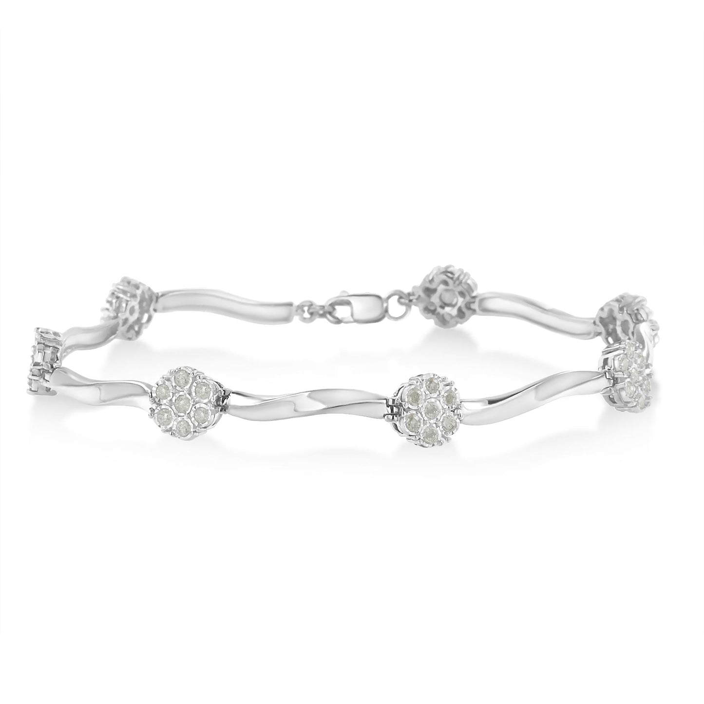 .925 Sterling Silver 1.0 Cttw Diamond Cluster Miracle-Set Station &