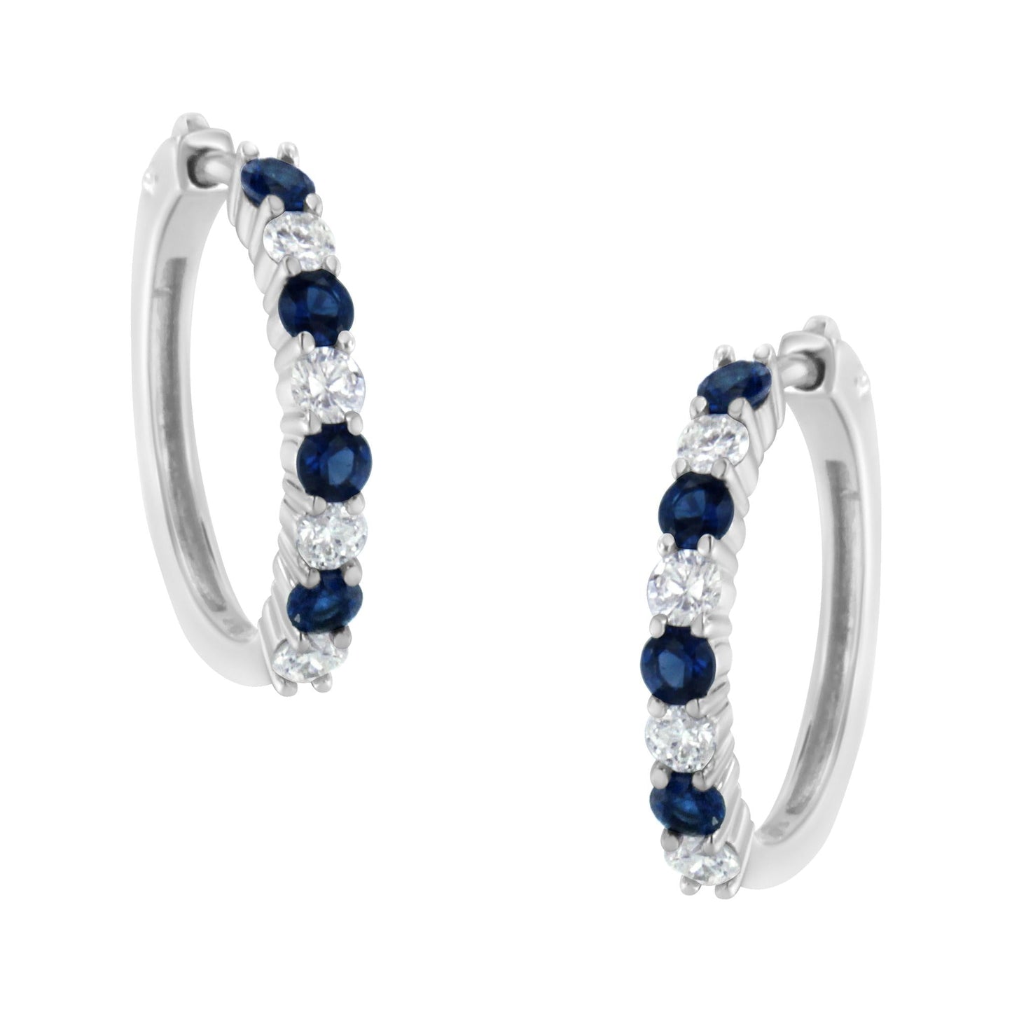 10K White Gold 2.5MM Sapphire Gemstone and 1/2 Cttw Diamond Hoop
