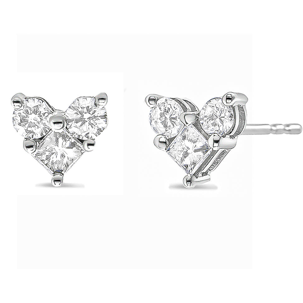 10K White Gold Diamond 3 Stone Trio Heart Stud Earring (I-J Color,