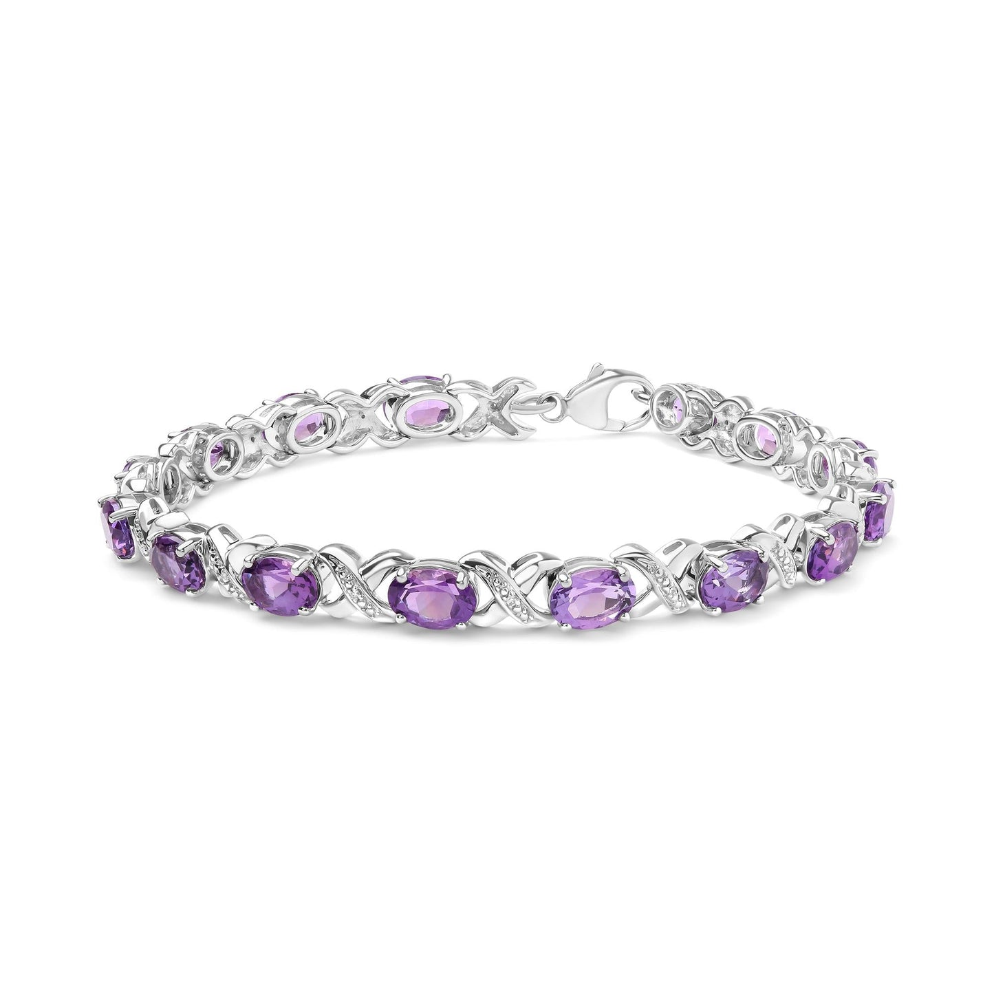 .925 Sterling Silver 7x5mm Oval Amethyst and Diamond Accent X-Link