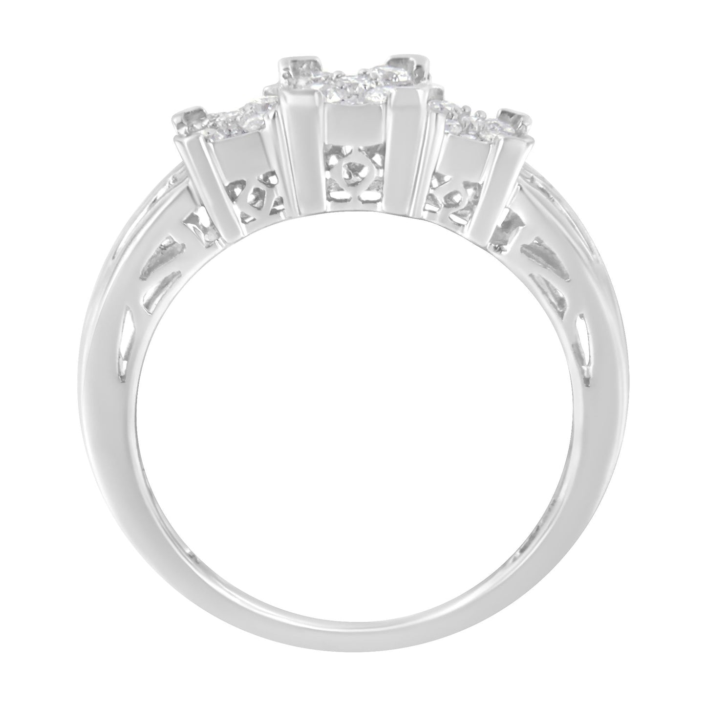 10K White Gold 1/2 Cttw Brilliant & Baguette Cut Diamond 3 Stone
