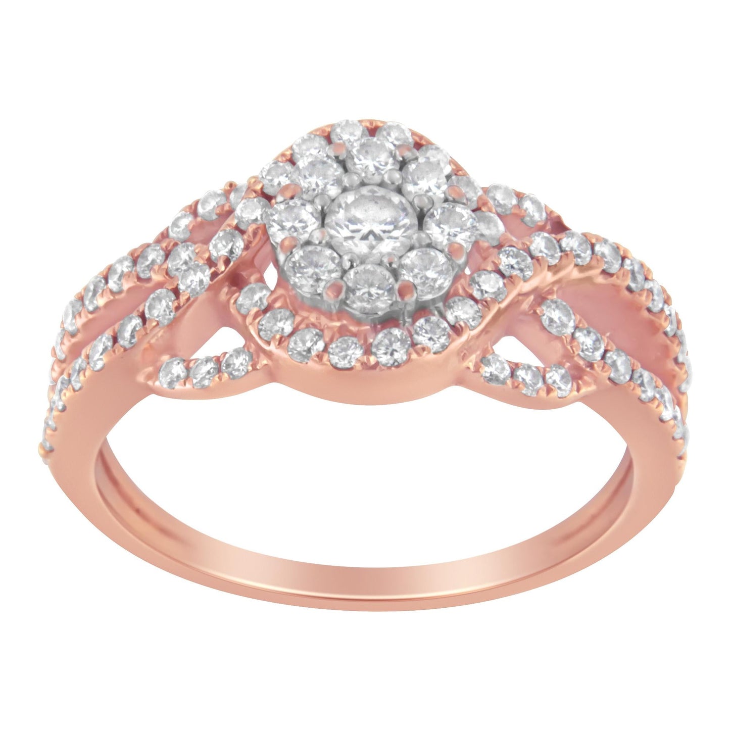 10K Rose Gold 3/4 Cttw Diamond Floral Cluster Head and Twisted Shank