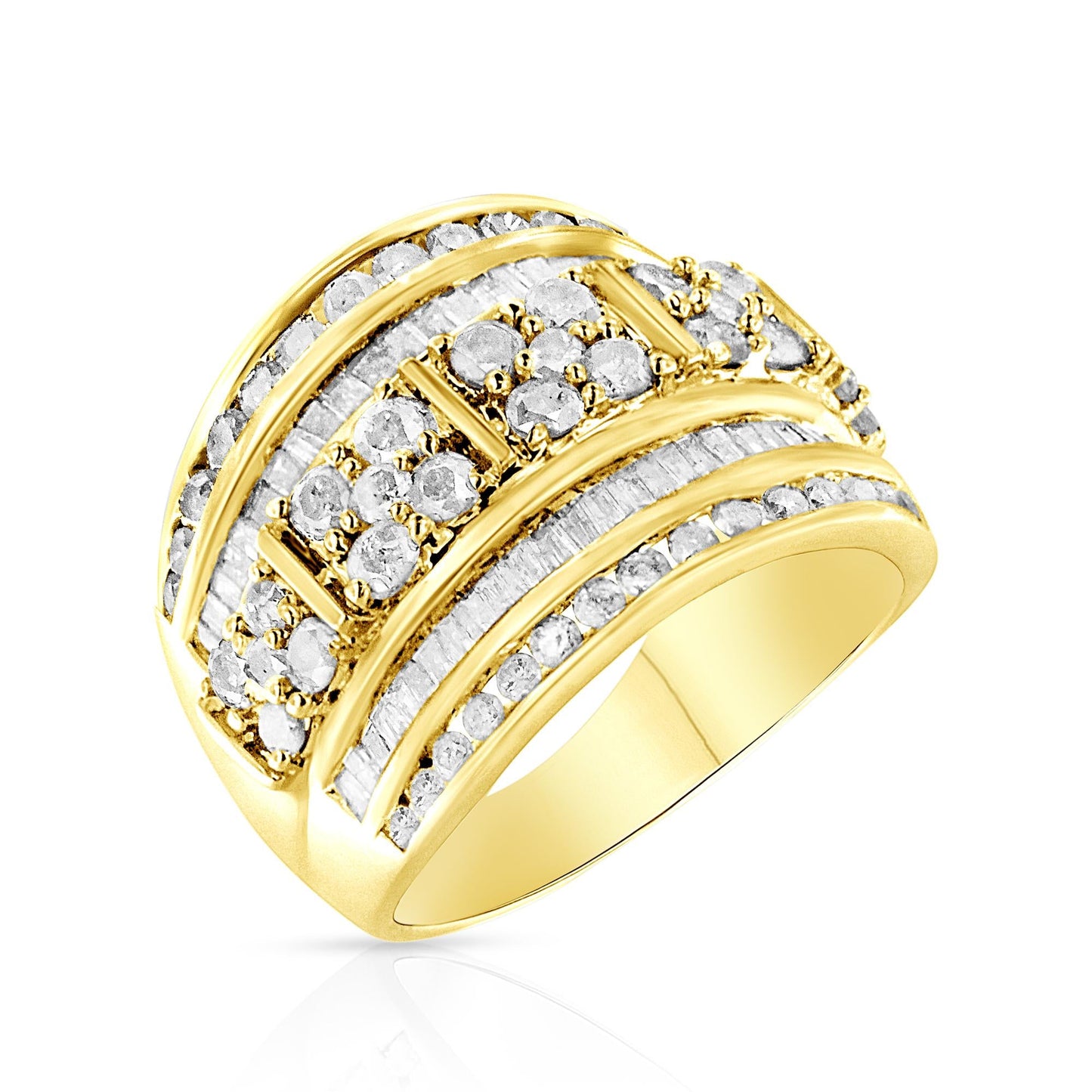 .925 Sterling Silver 2.0 Cttw Round & Baguette Cut Diamond Multi-Row