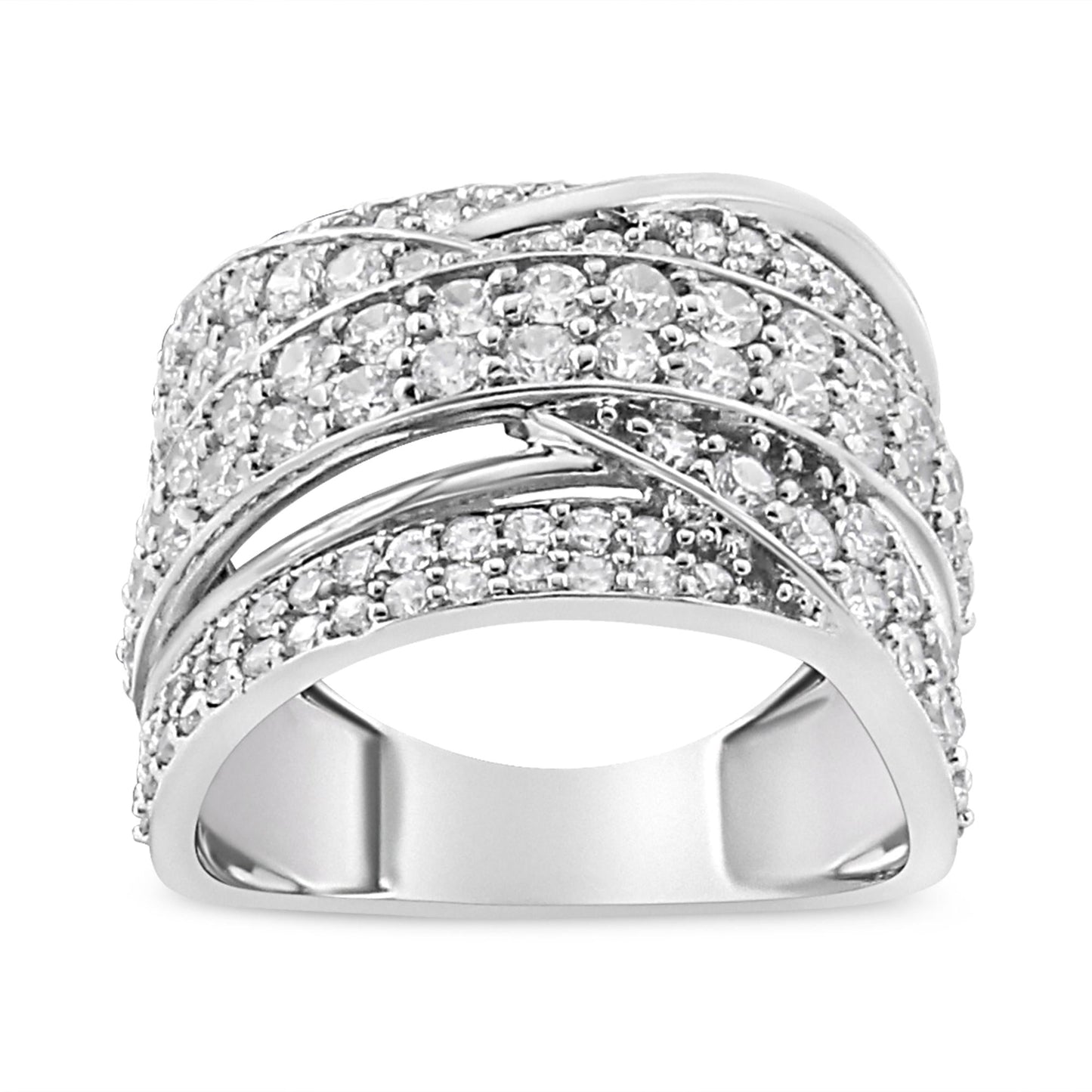 .925 Sterling Silver 2.00 Cttw Round-Cut Diamond Overlapping Bypass
