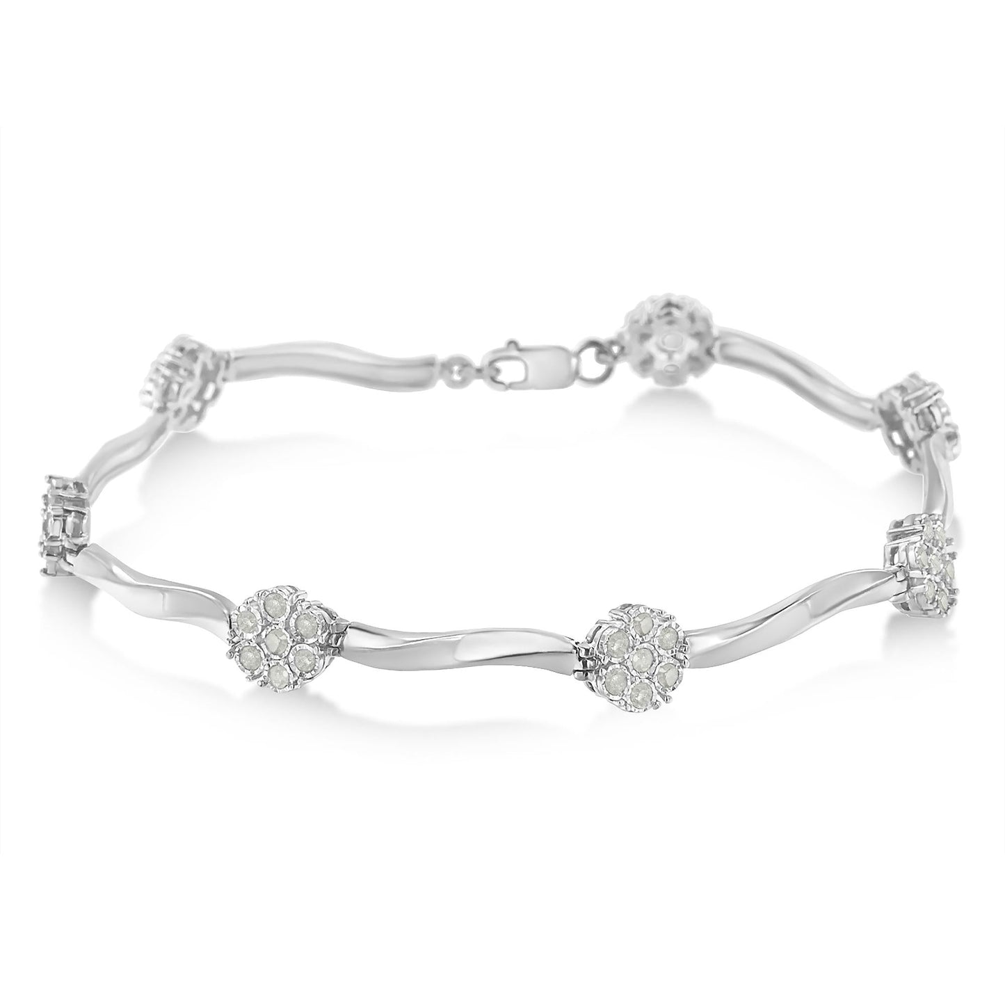 .925 Sterling Silver 1.0 Cttw Diamond Cluster Miracle-Set Station &