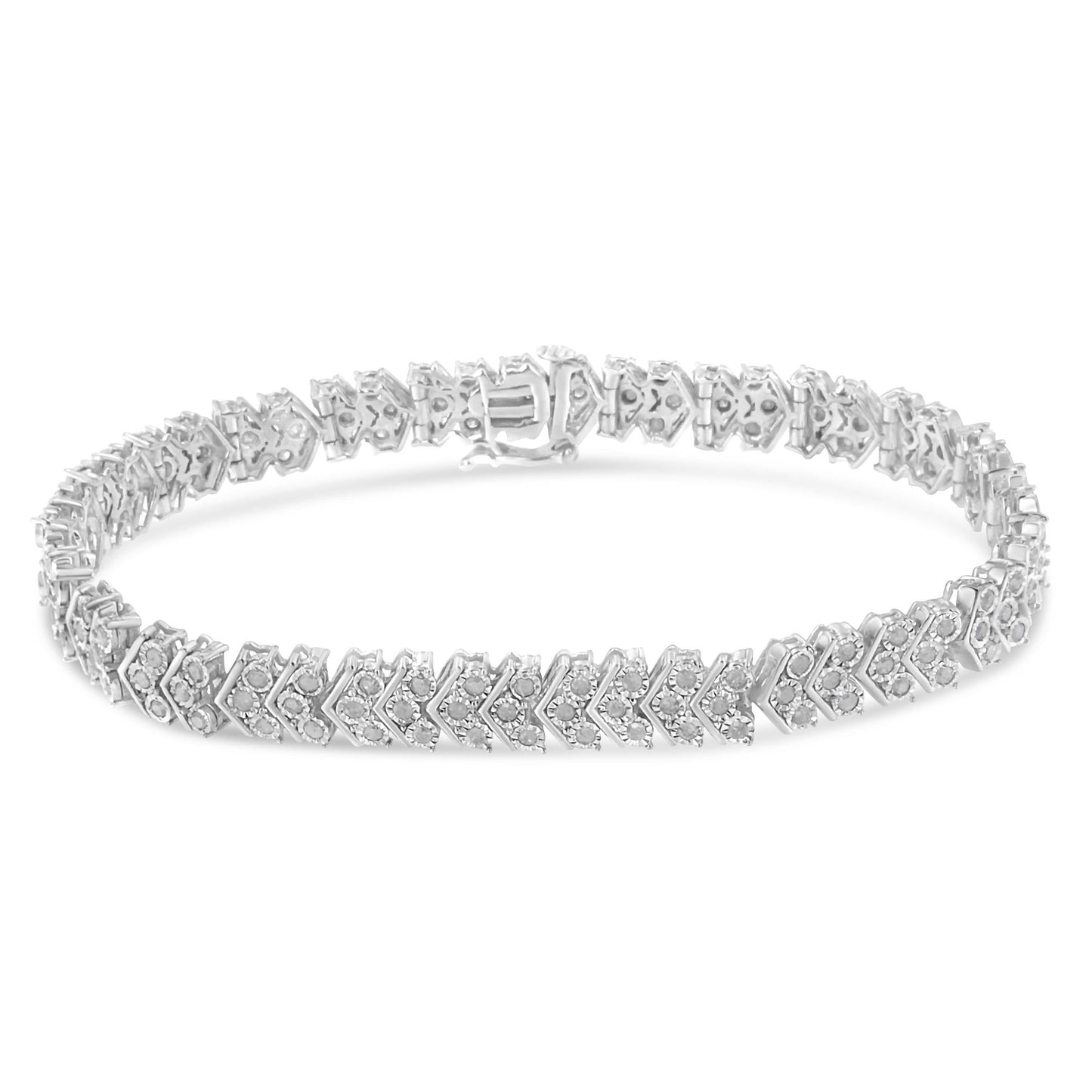 .925 Sterling Silver 2.0 Cttw Diamond Miracle-Set Nested Chevron Link