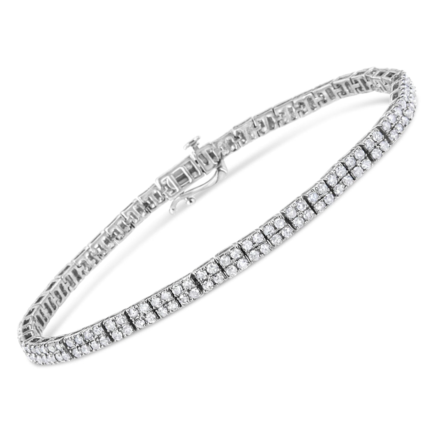 .925 Sterling Silver 3.0 Cttw Prong-Set Round Diamond 2 Row Link