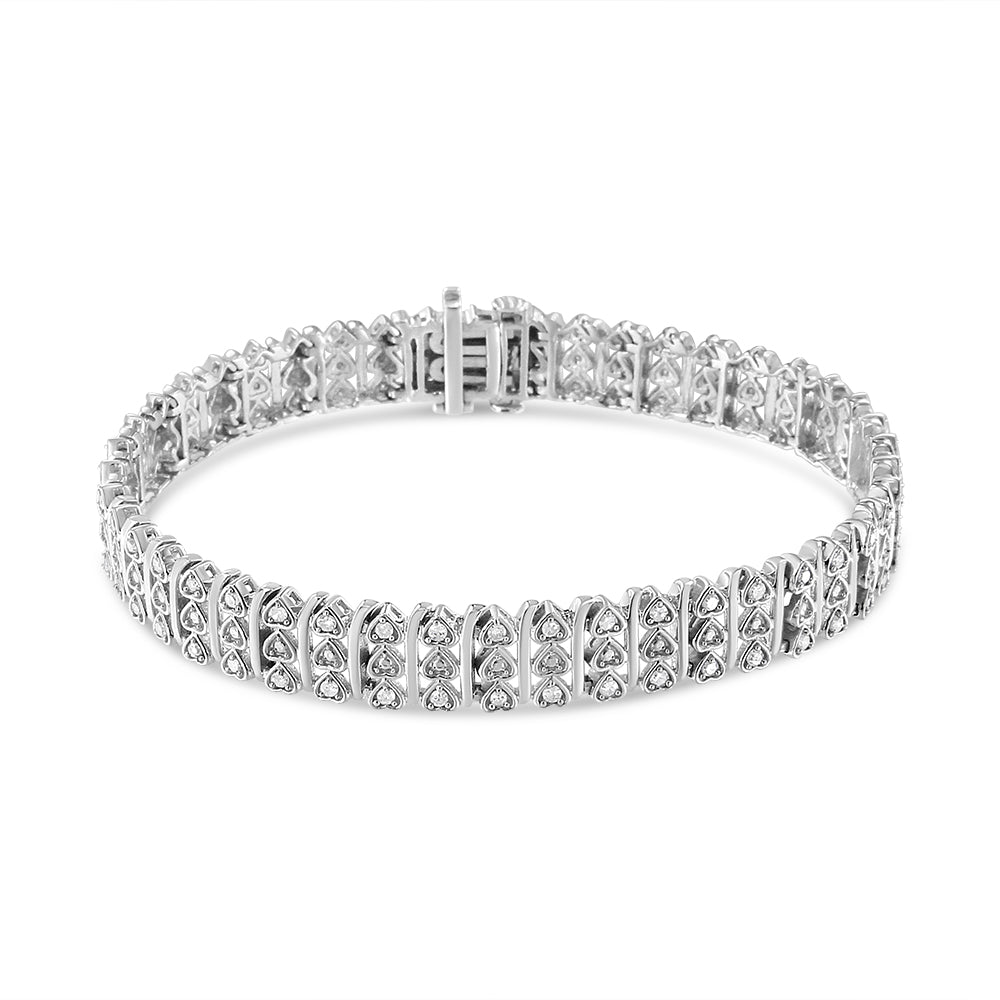 .925 Sterling Silver 1.00 Cttw Diamond Multi Row Heart Link Bracelet