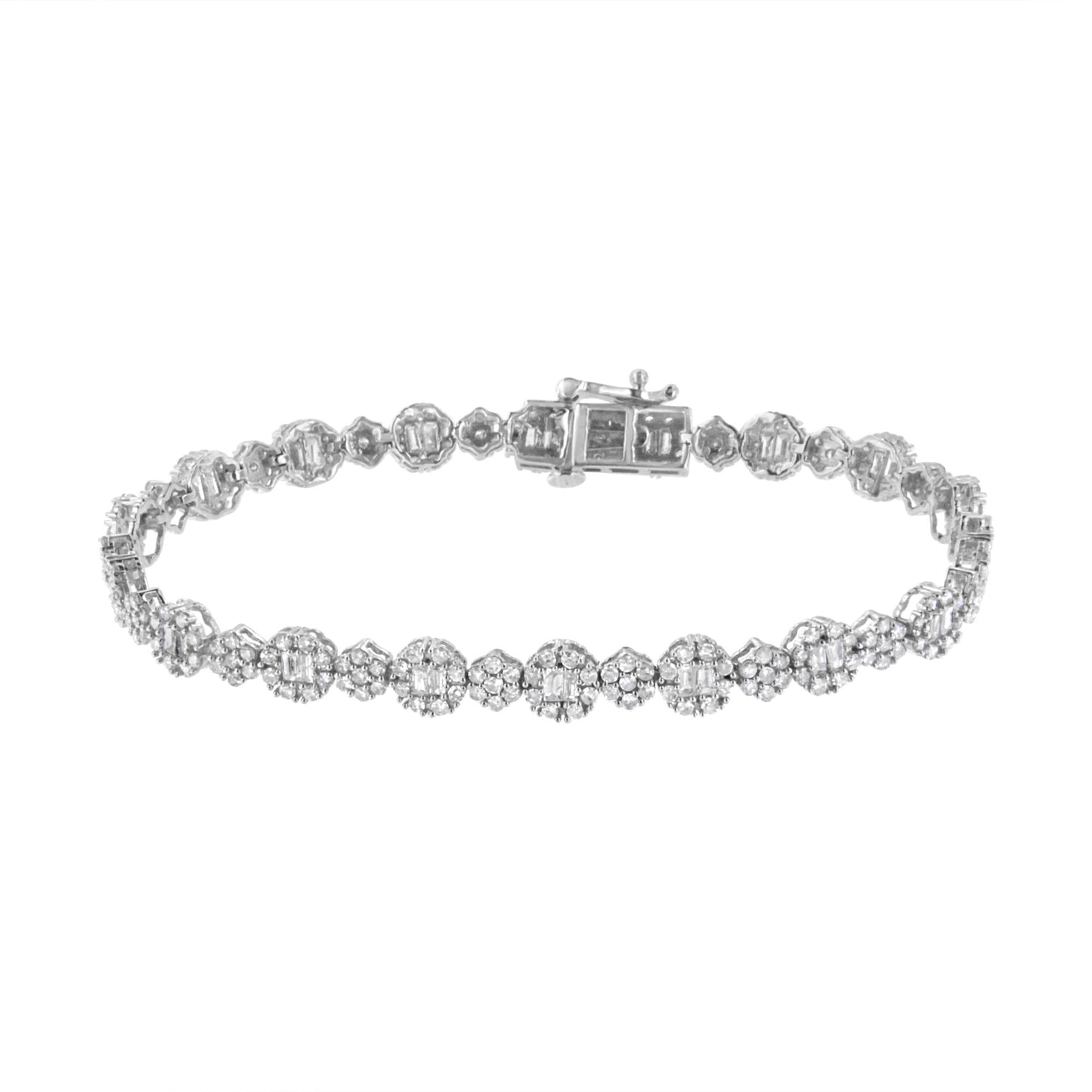 10K White Gold 4.0 cttw Brilliant Round-cut and Baguette Diamond