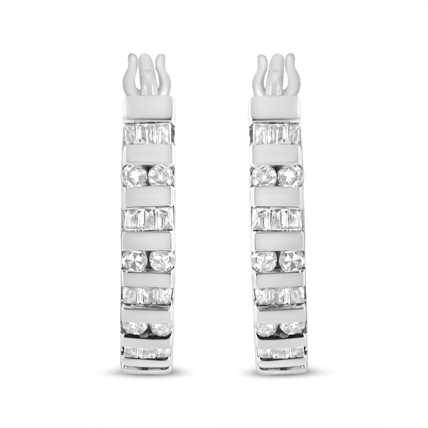 10K Gold Round and Baguette-Cut Diamond Hoop Earrings (I-J Color,