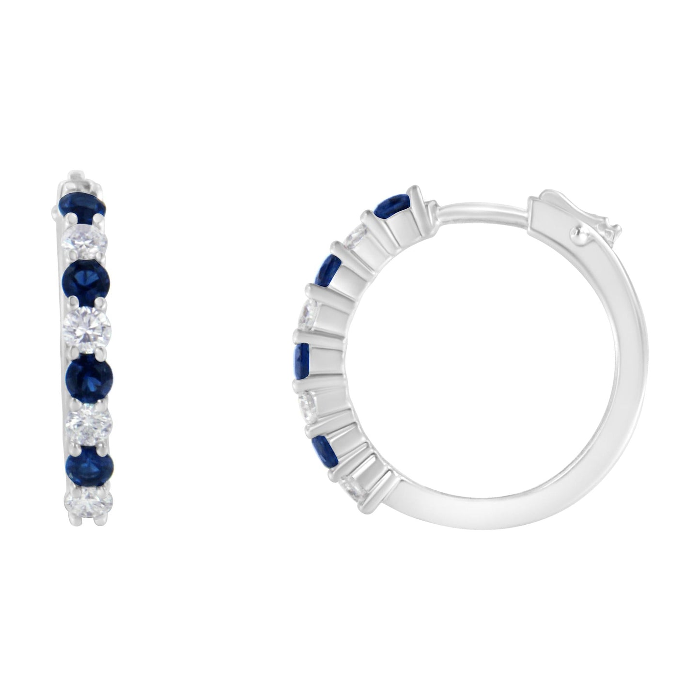 10K White Gold 2.5MM Sapphire Gemstone and 1/2 Cttw Diamond Hoop