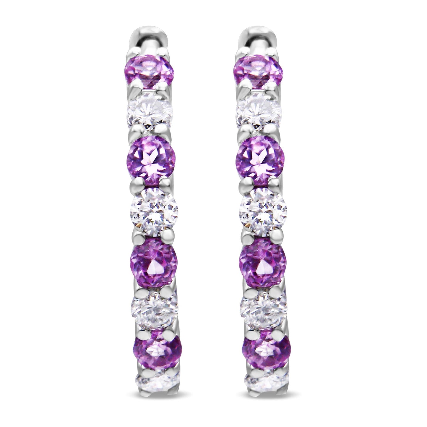10K White Gold 2.5MM Sapphire Gemstone and 1/2 Cttw Diamond Hoop