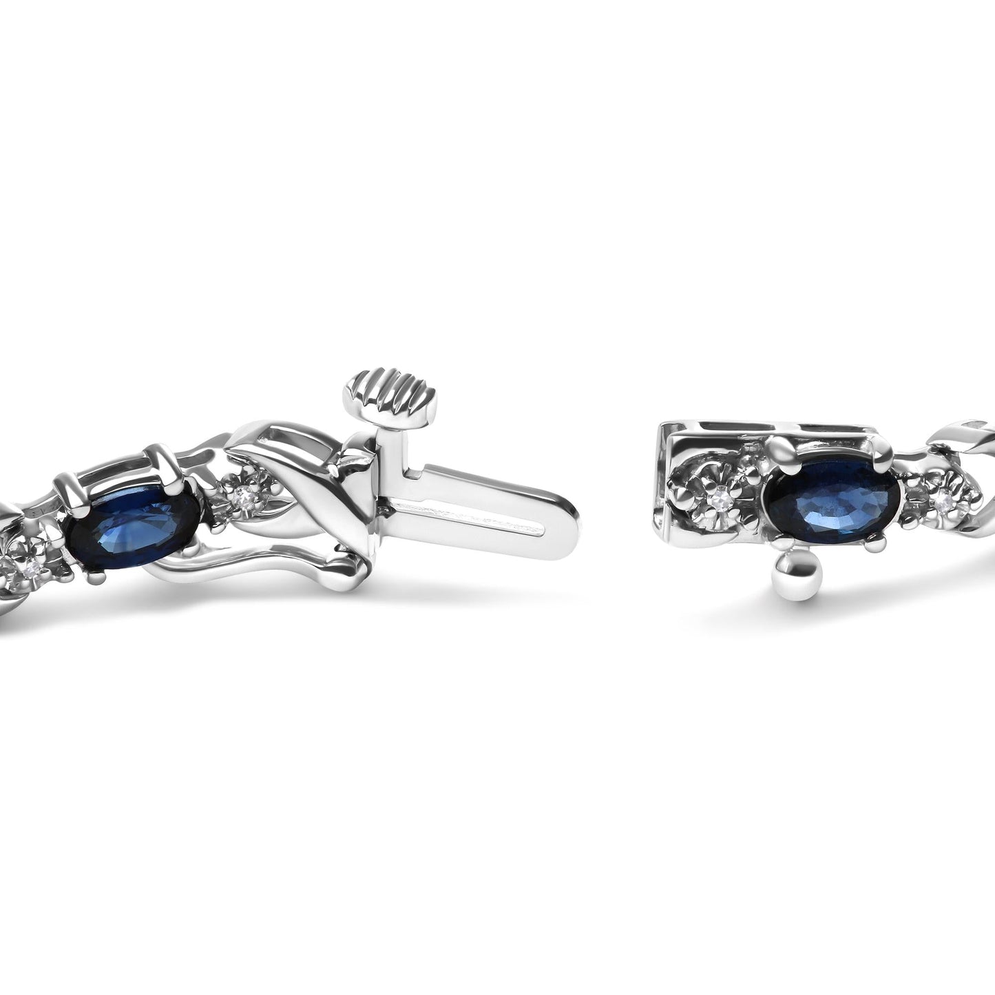10K White Gold 5x4mm Oval Sapphire Gemstone and 1/10 Cttw Diamond