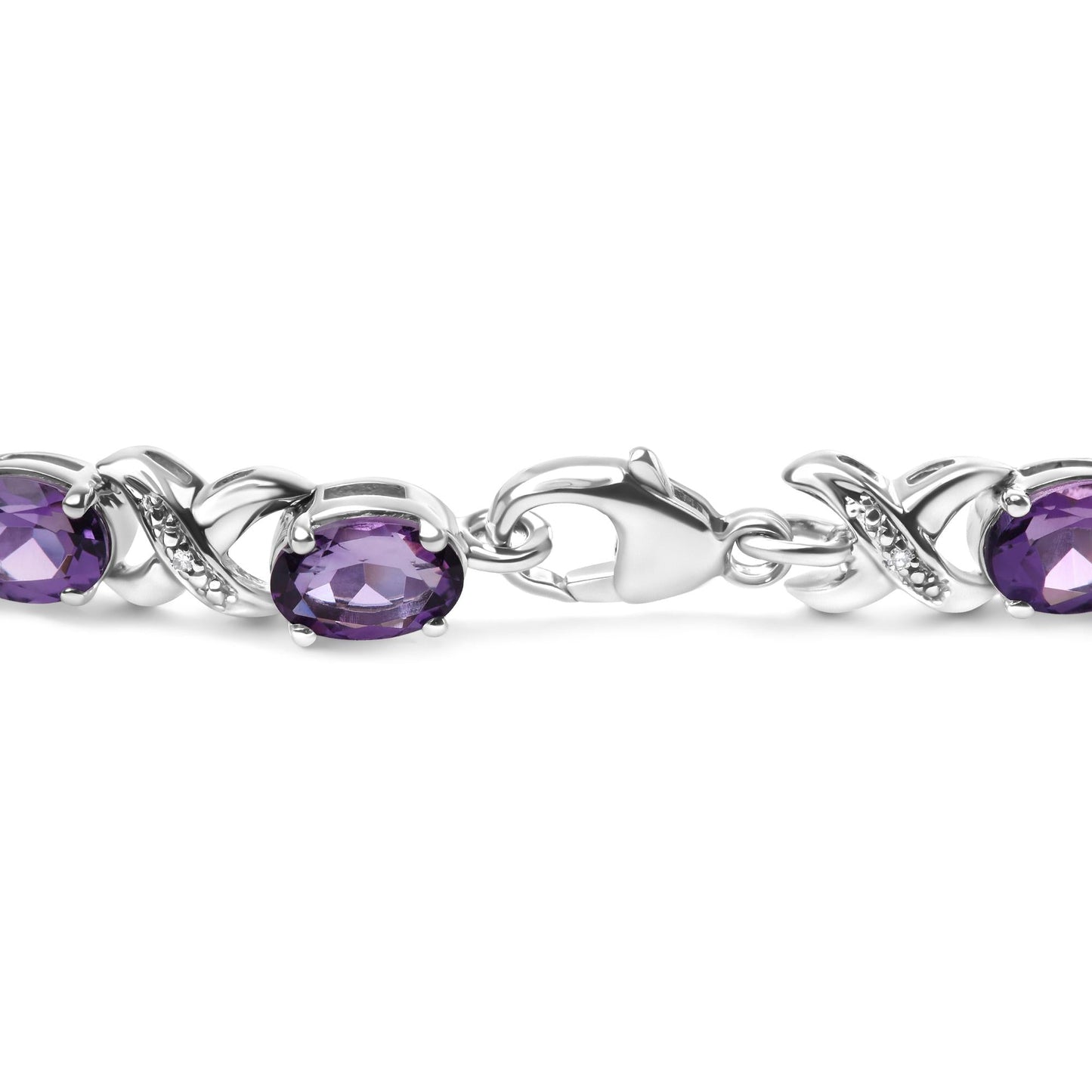 .925 Sterling Silver 7x5mm Oval Amethyst and Diamond Accent X-Link