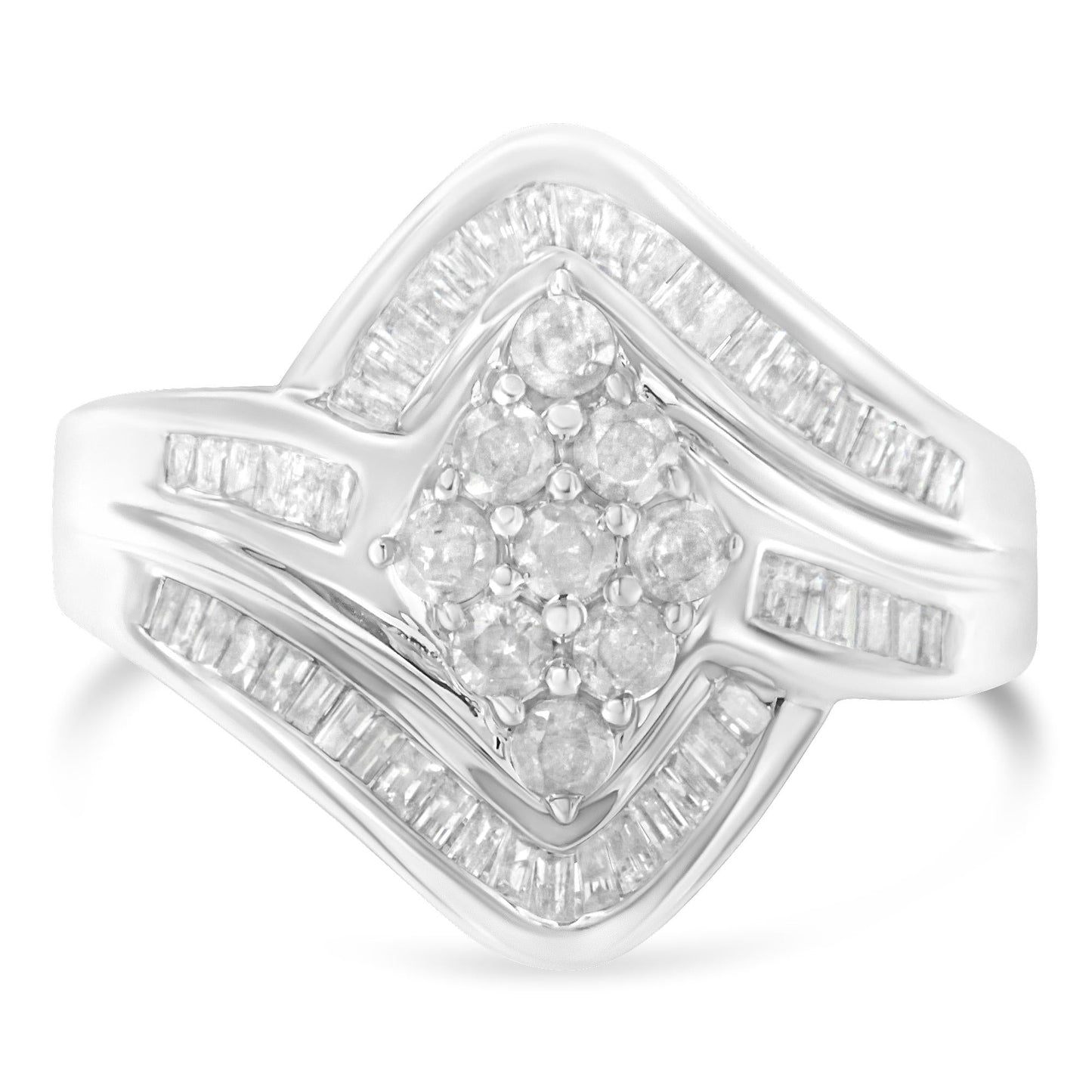 10K White Gold Diamond Bypass Cluster Ring (1 Cttw, I-J Color, I2-I3