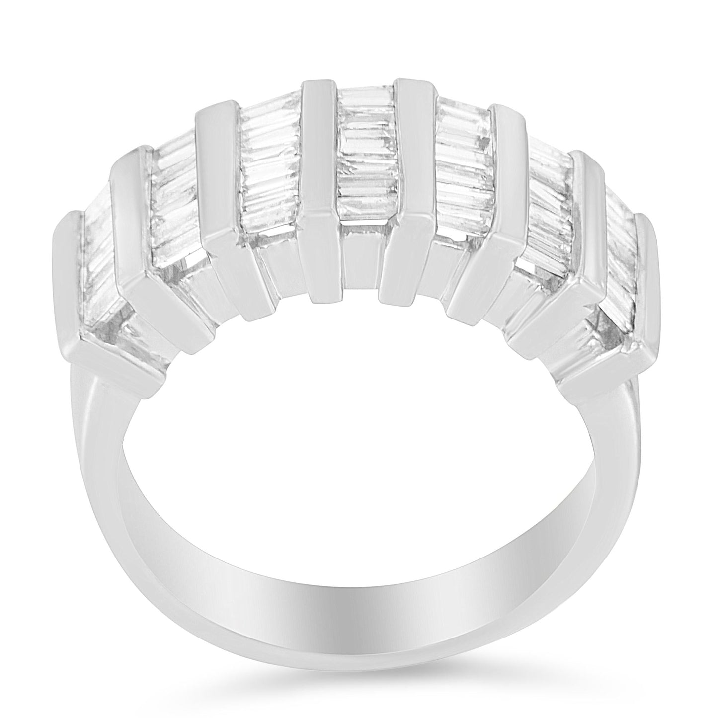 .925 Sterling Silver 1.0 Cttw Baguette Cut Diamond Vertical Channel