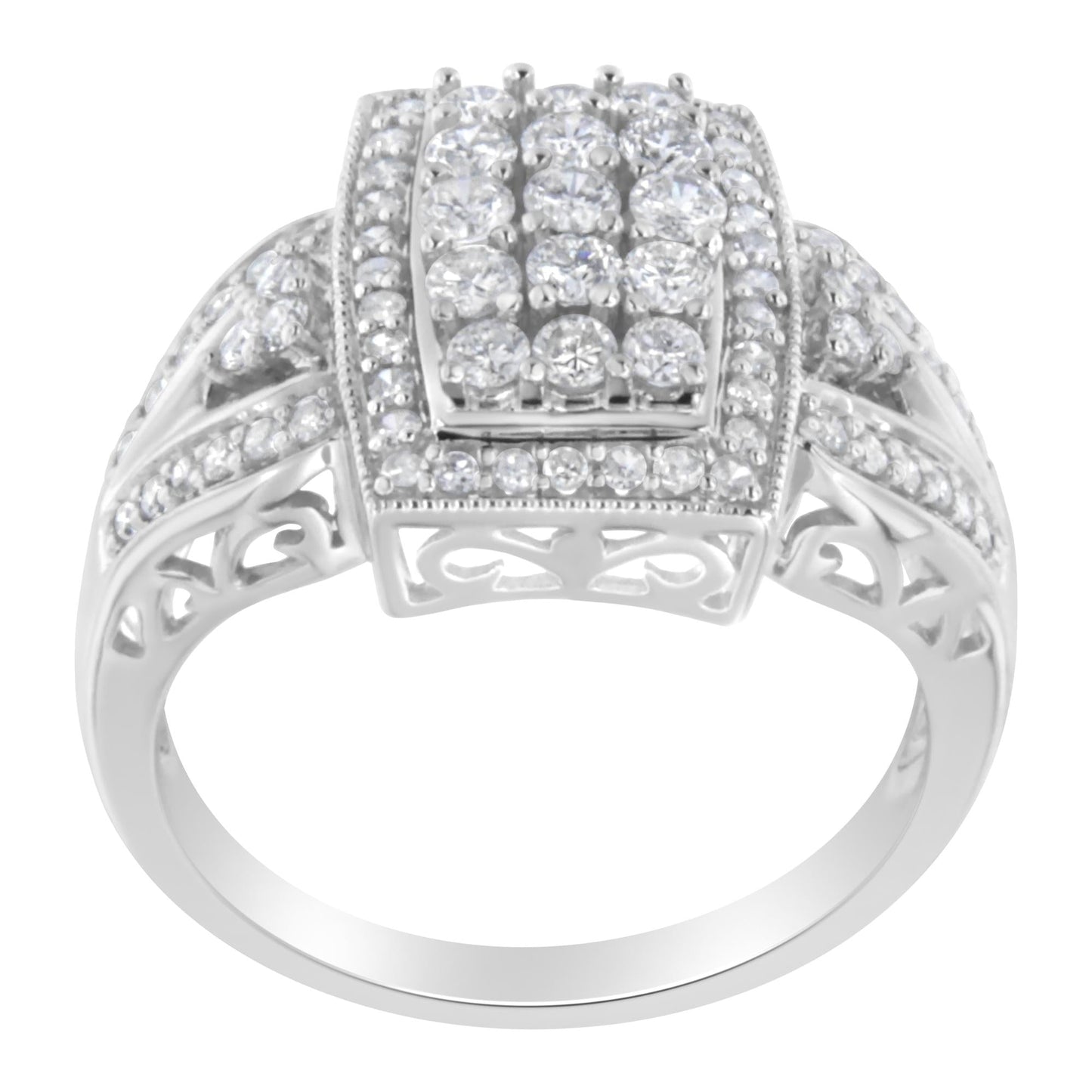 10K White Gold 1.0 Cttw Diamond Rectangular Cushion Shaped Cluster
