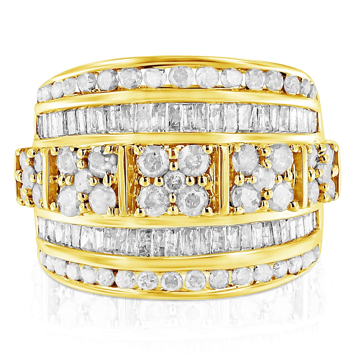 .925 Sterling Silver 2.0 Cttw Round & Baguette Cut Diamond Multi-Row
