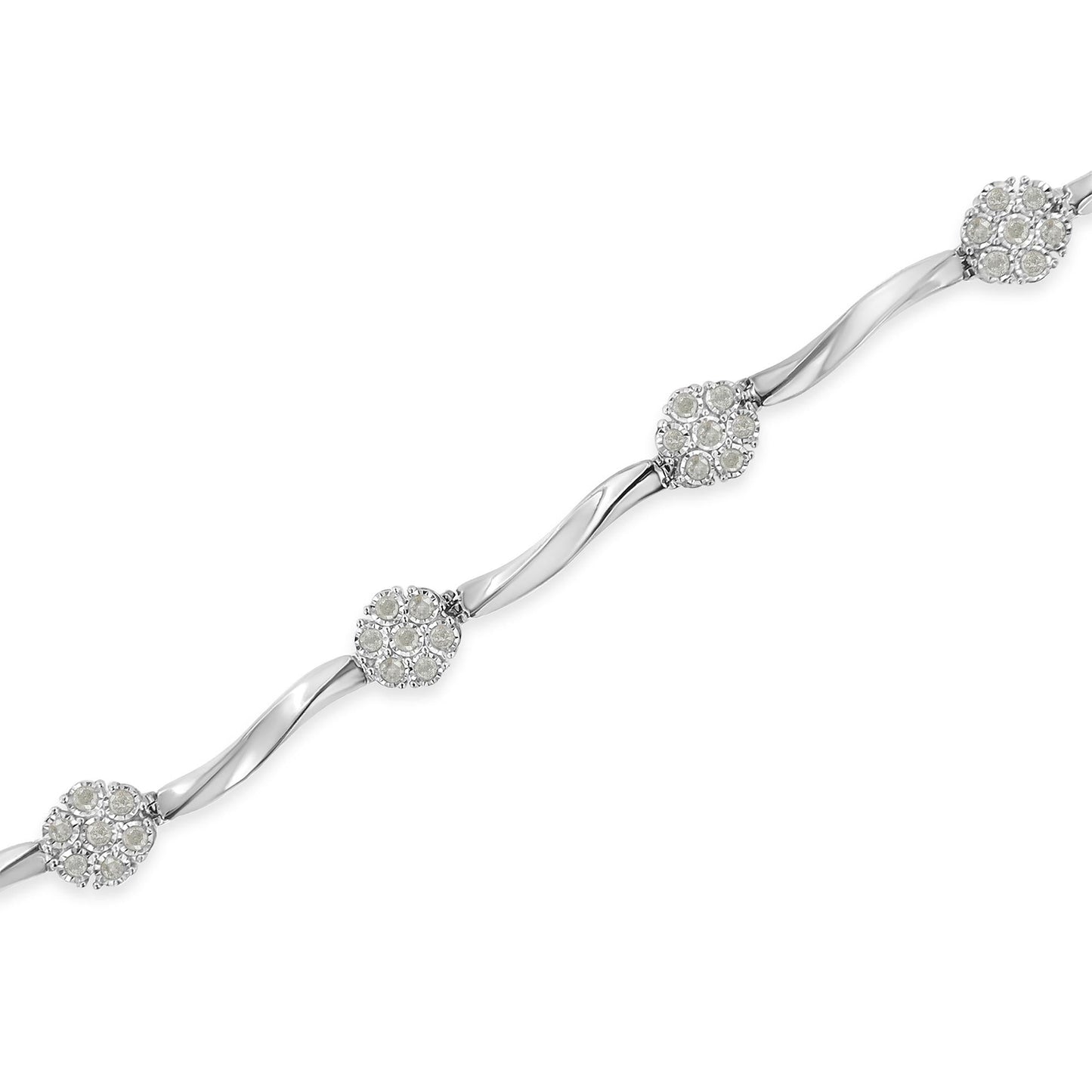 .925 Sterling Silver 1.0 Cttw Diamond Cluster Miracle-Set Station &