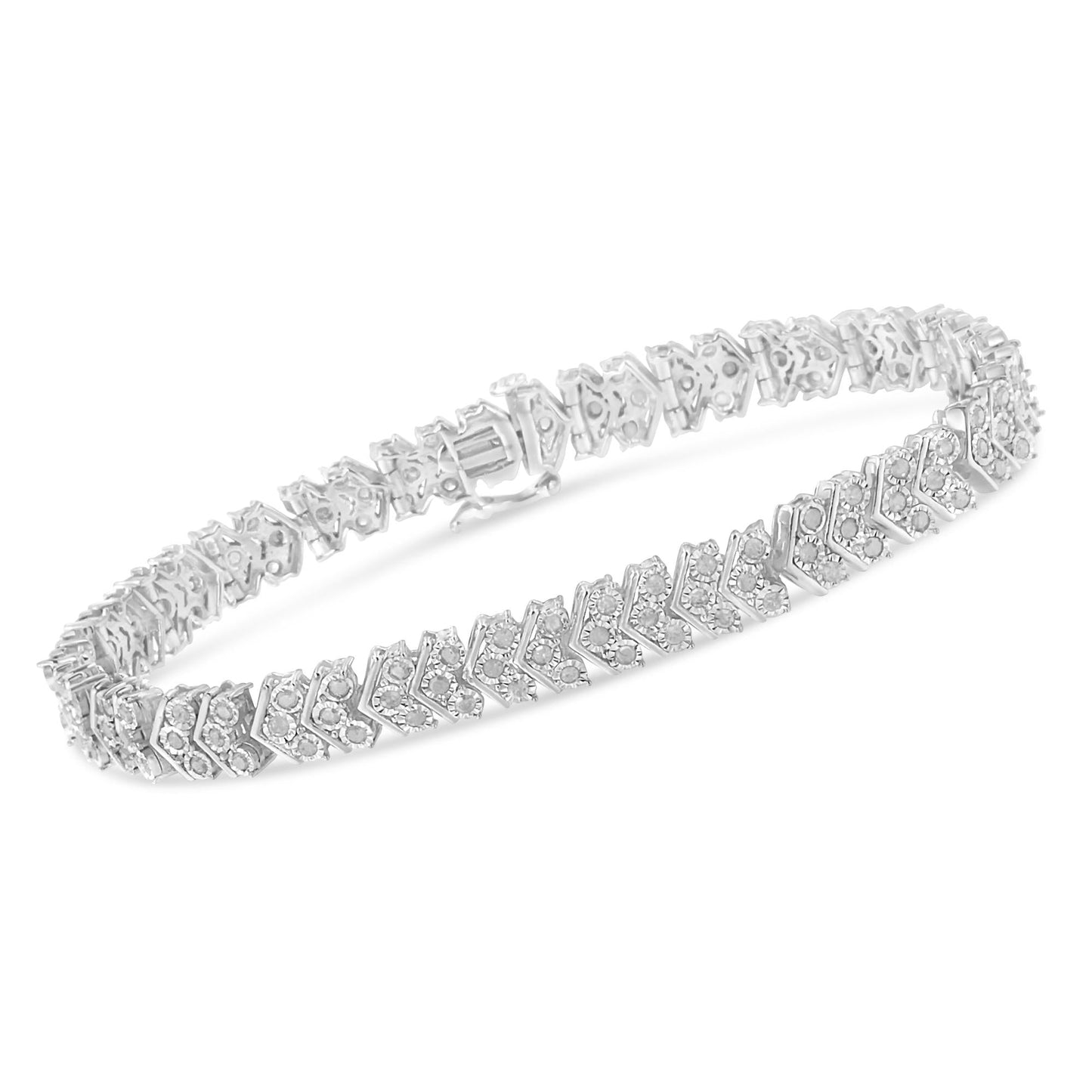 .925 Sterling Silver 2.0 Cttw Diamond Miracle-Set Nested Chevron Link