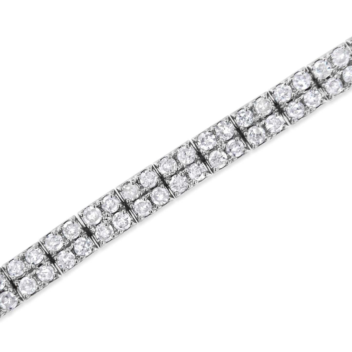 .925 Sterling Silver 3.0 Cttw Prong-Set Round Diamond 2 Row Link