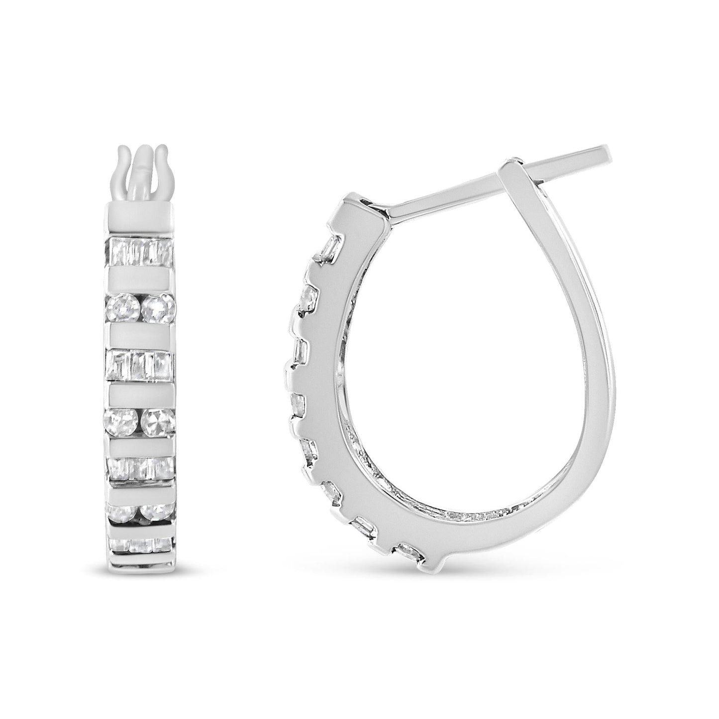 10K Gold Round and Baguette-Cut Diamond Hoop Earrings (I-J Color,