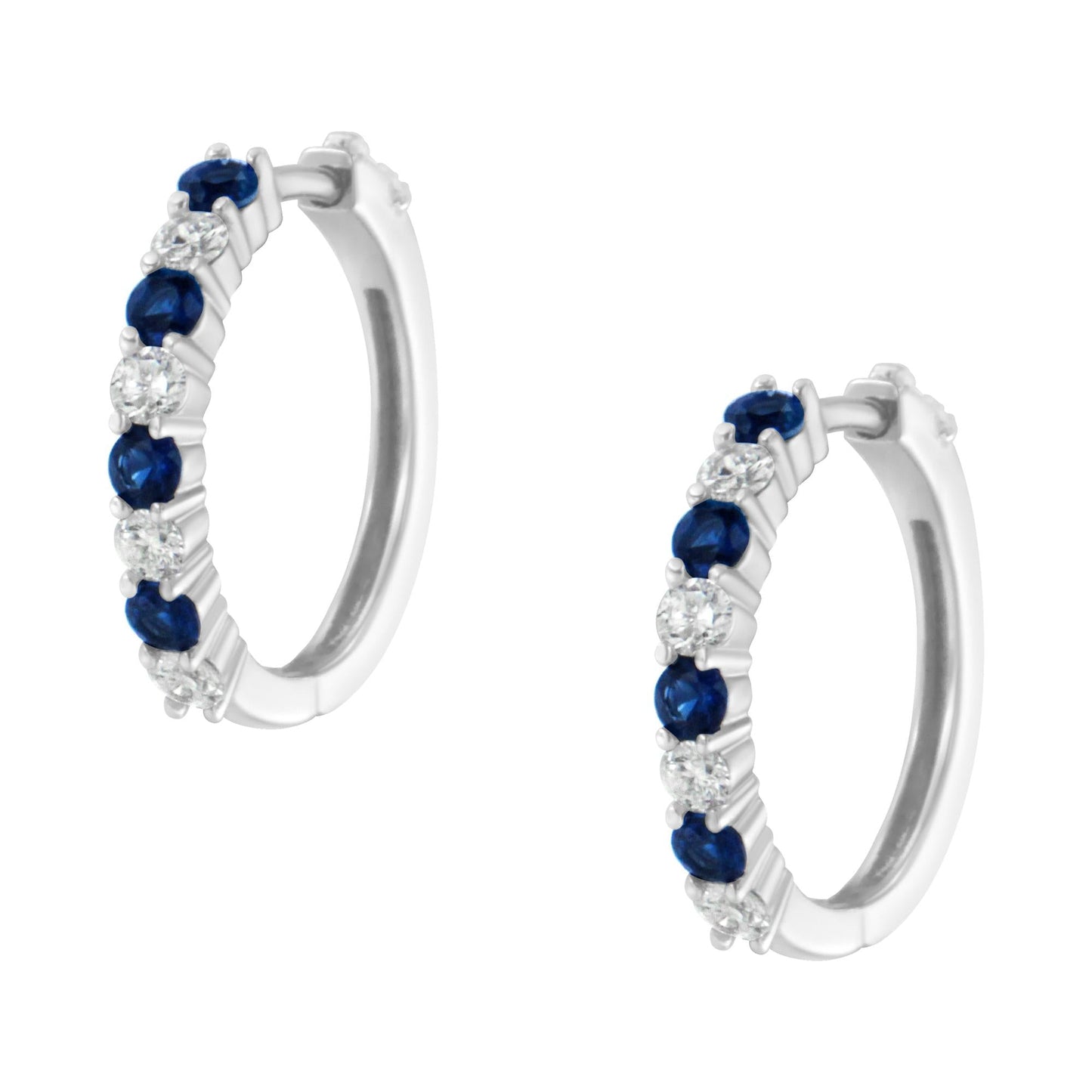 10K White Gold 2.5MM Sapphire Gemstone and 1/2 Cttw Diamond Hoop
