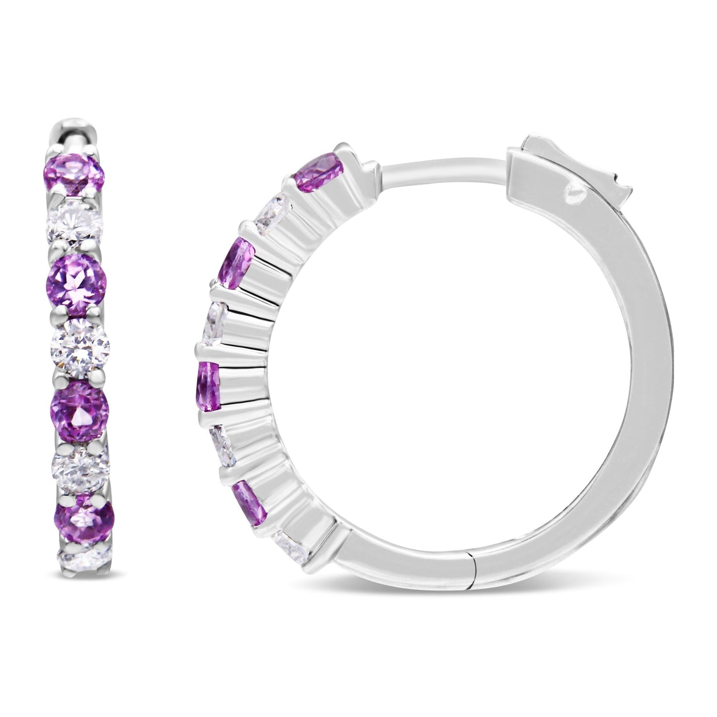 10K White Gold 2.5MM Sapphire Gemstone and 1/2 Cttw Diamond Hoop