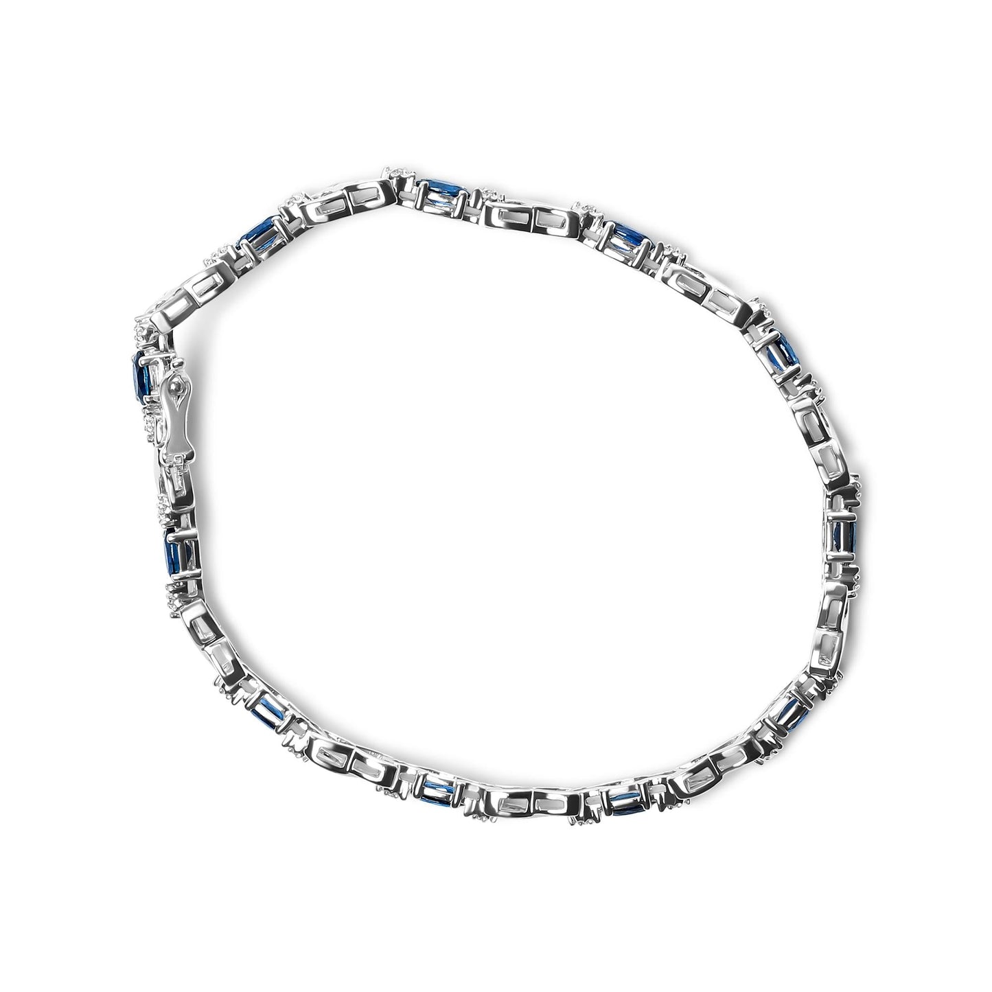 10K White Gold 5x4mm Oval Sapphire Gemstone and 1/10 Cttw Diamond