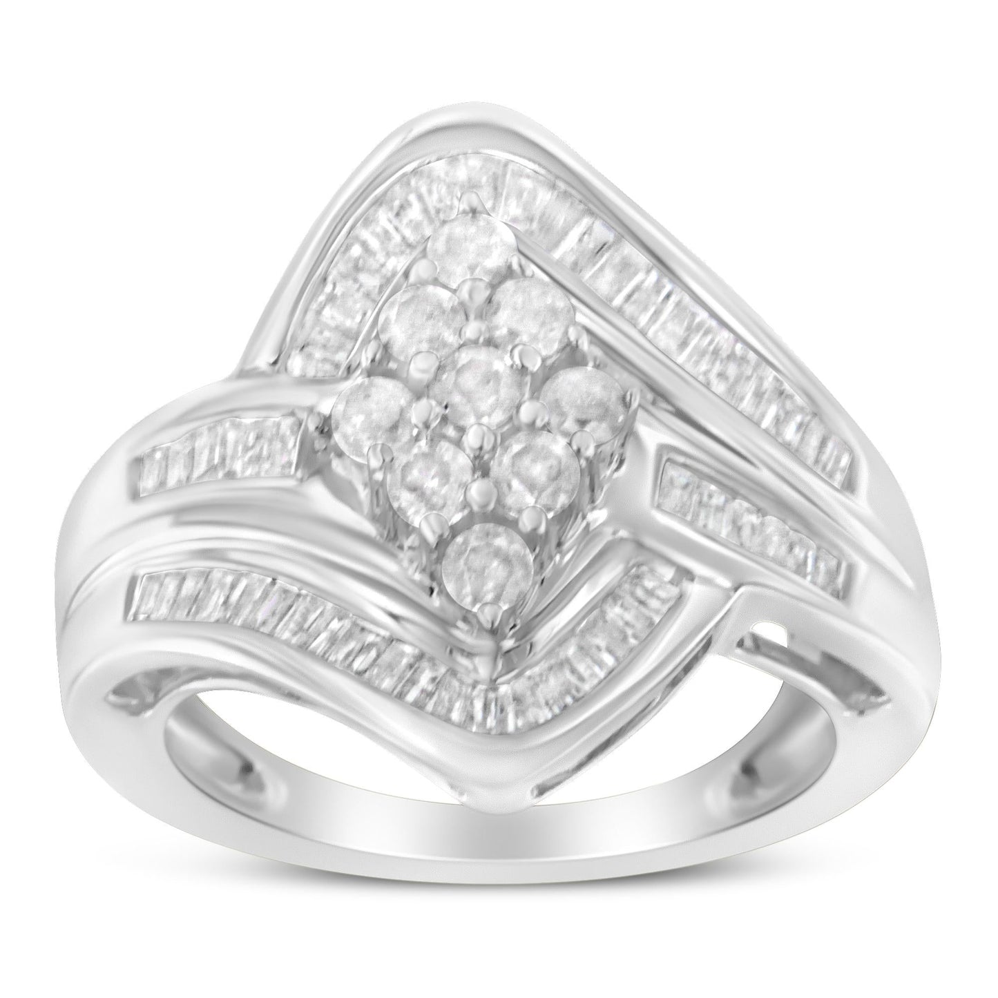 10K White Gold Diamond Bypass Cluster Ring (1 Cttw, I-J Color, I2-I3