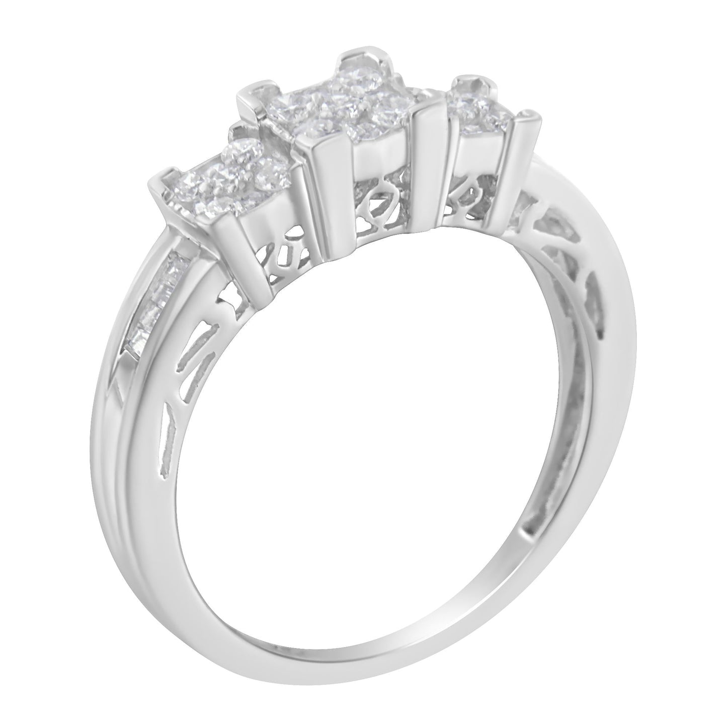10K White Gold 1/2 Cttw Brilliant & Baguette Cut Diamond 3 Stone