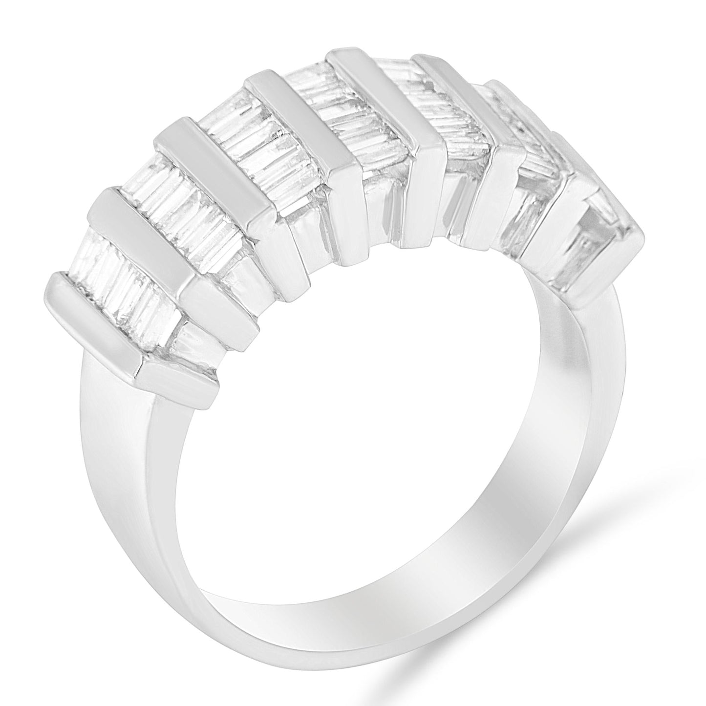 .925 Sterling Silver 1.0 Cttw Baguette Cut Diamond Vertical Channel