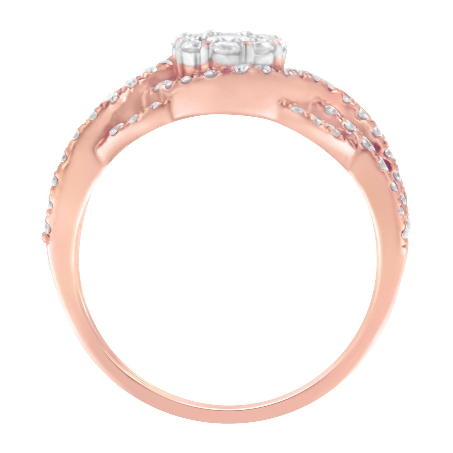 10K Rose Gold 3/4 Cttw Diamond Floral Cluster Head and Twisted Shank