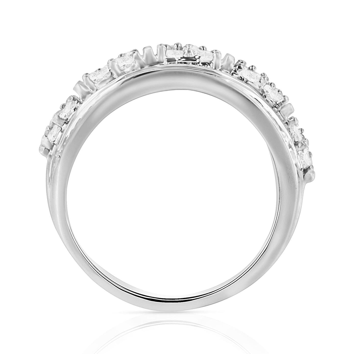 .925 Sterling Silver 2.0 Cttw Round & Baguette Cut Diamond Multi-Row