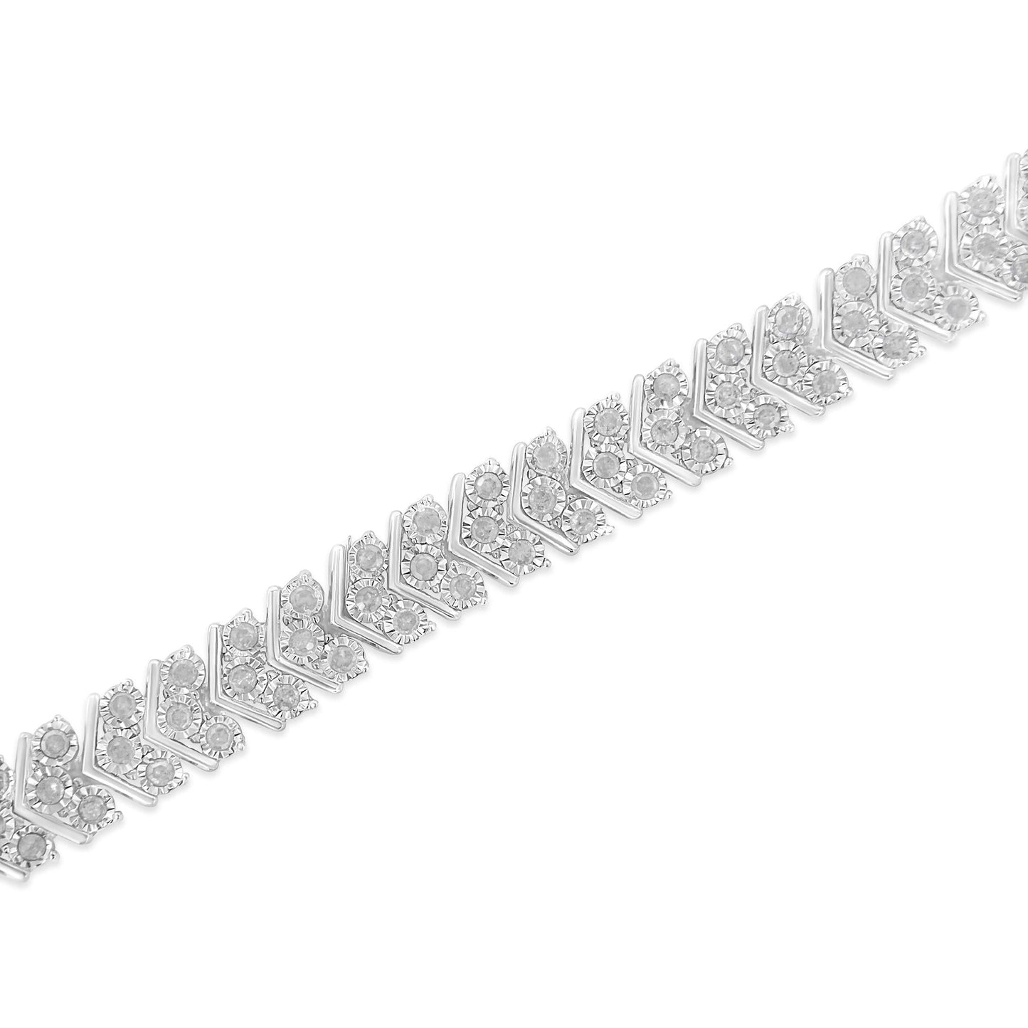 .925 Sterling Silver 2.0 Cttw Diamond Miracle-Set Nested Chevron Link