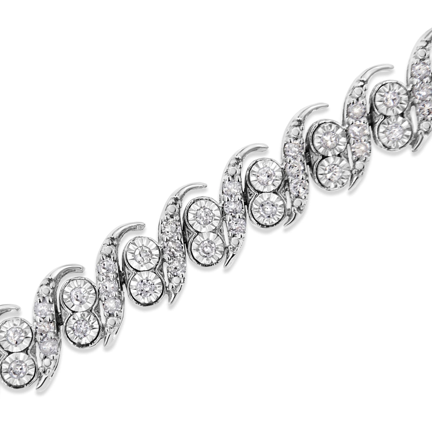 .925 Sterling Silver 2.0 Cttw Round-Cut Diamond "S" Link Bracelet (I-J