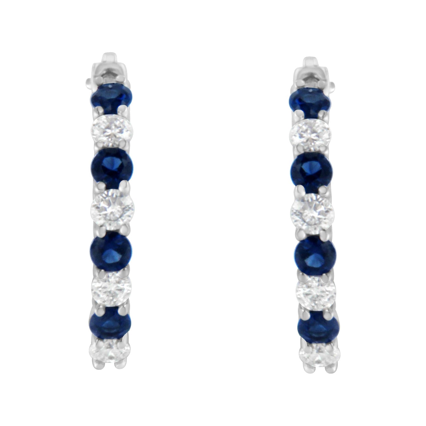 10K White Gold 2.5MM Sapphire Gemstone and 1/2 Cttw Diamond Hoop