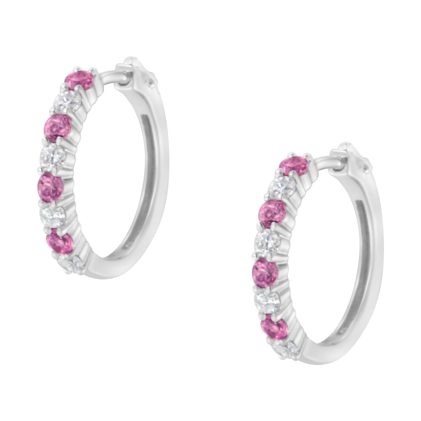10K White Gold 2.5MM Sapphire Gemstone and 1/2 Cttw Diamond Hoop