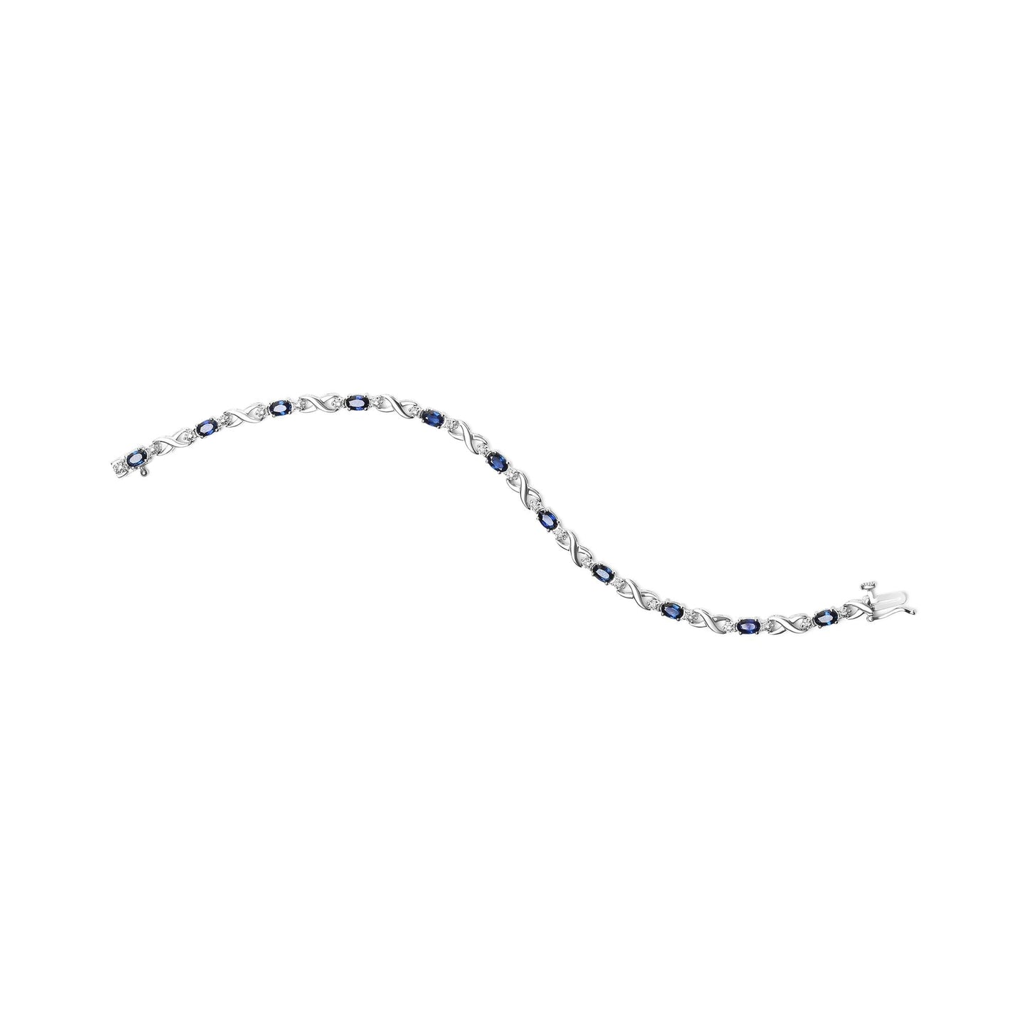 10K White Gold 5x4mm Oval Sapphire Gemstone and 1/10 Cttw Diamond