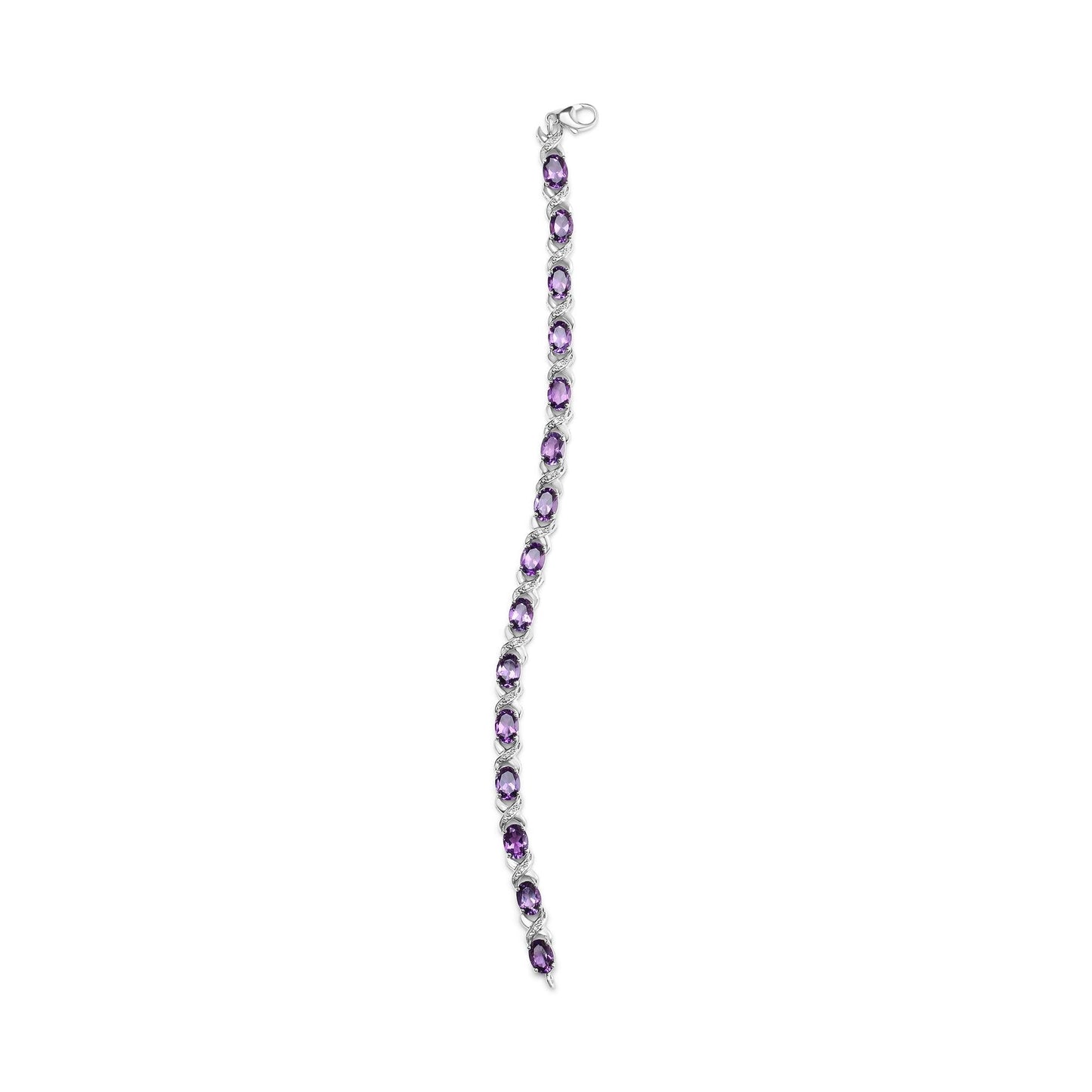 .925 Sterling Silver 7x5mm Oval Amethyst and Diamond Accent X-Link