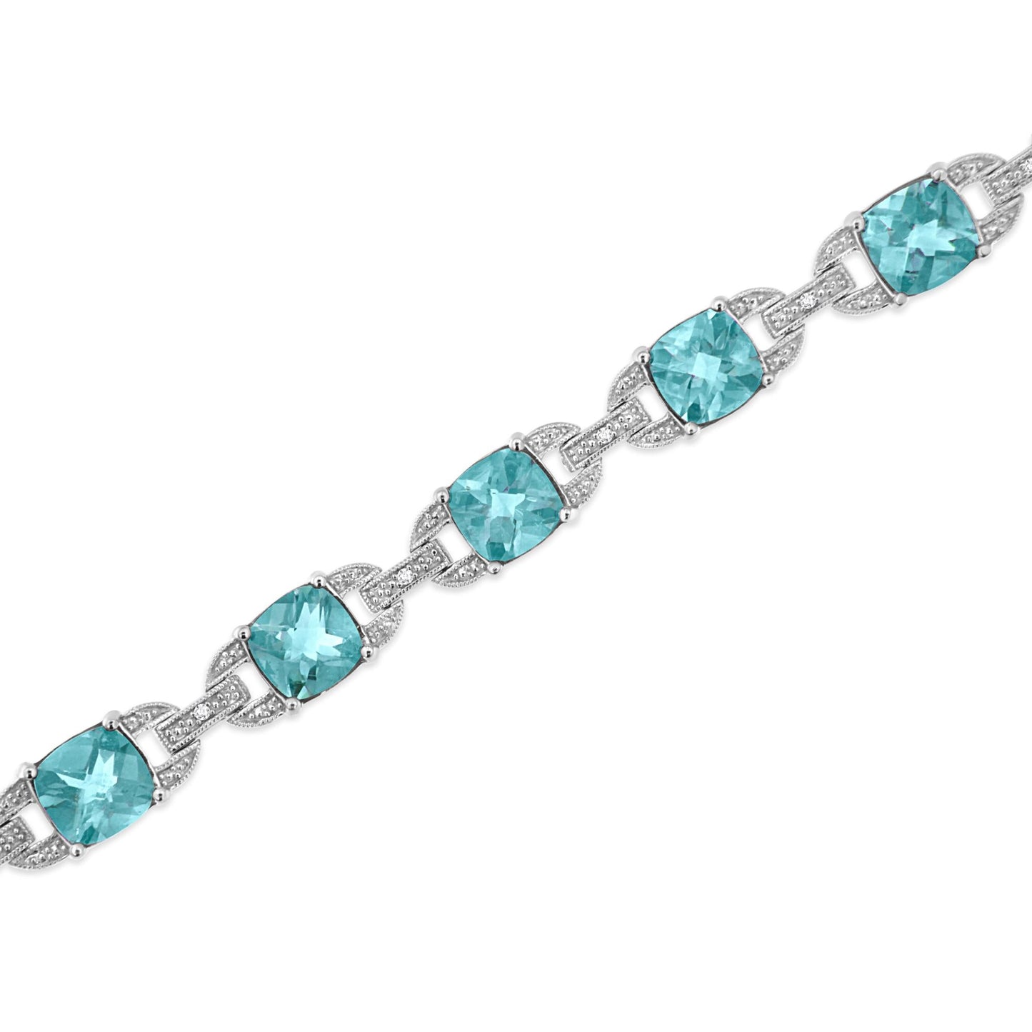 .925 Sterling Silver 7x7 mm Cushion Cut Blue Topaz and 1/20 cttw Round