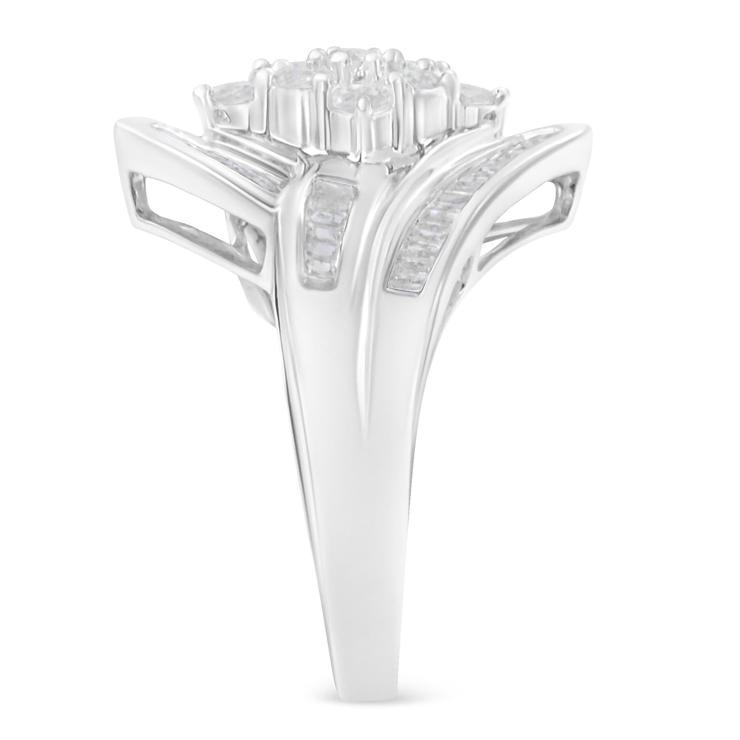 10K White Gold Diamond Bypass Cluster Ring (1 Cttw, I-J Color, I2-I3