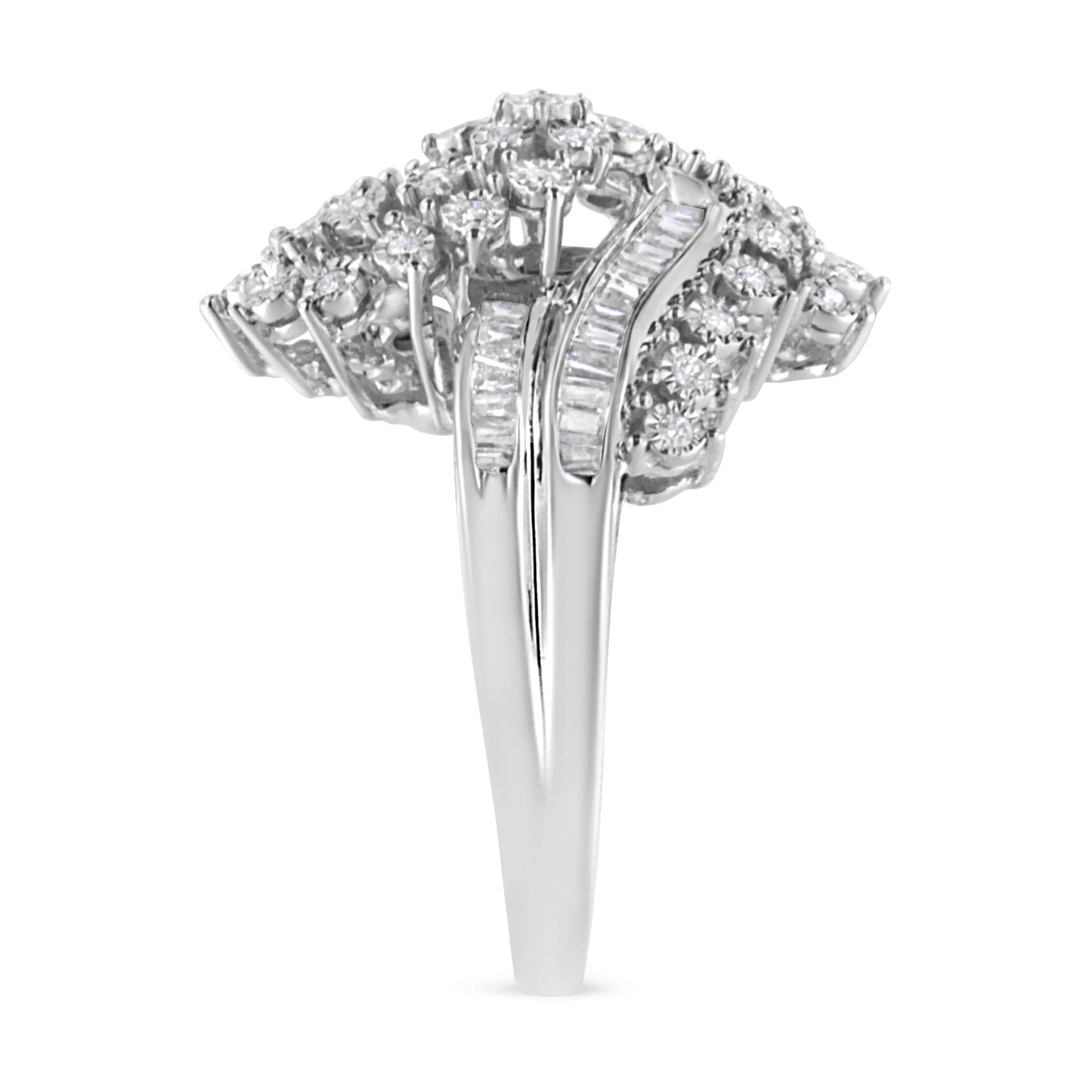 10K White Gold 1/2 Cttw Round and Baguette-Cut "S" Shaped Bypass