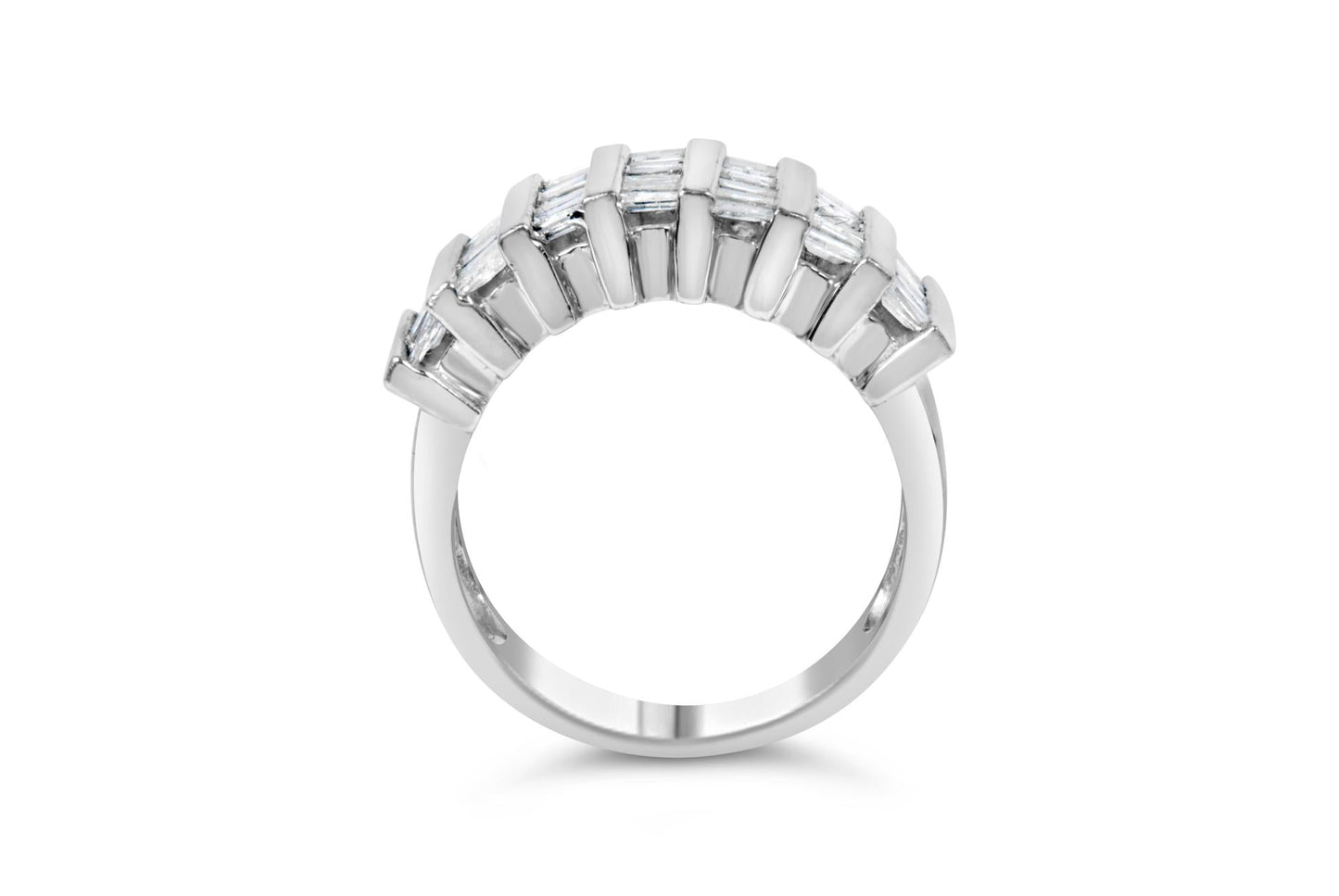 .925 Sterling Silver 1.0 Cttw Baguette Cut Diamond Vertical Channel