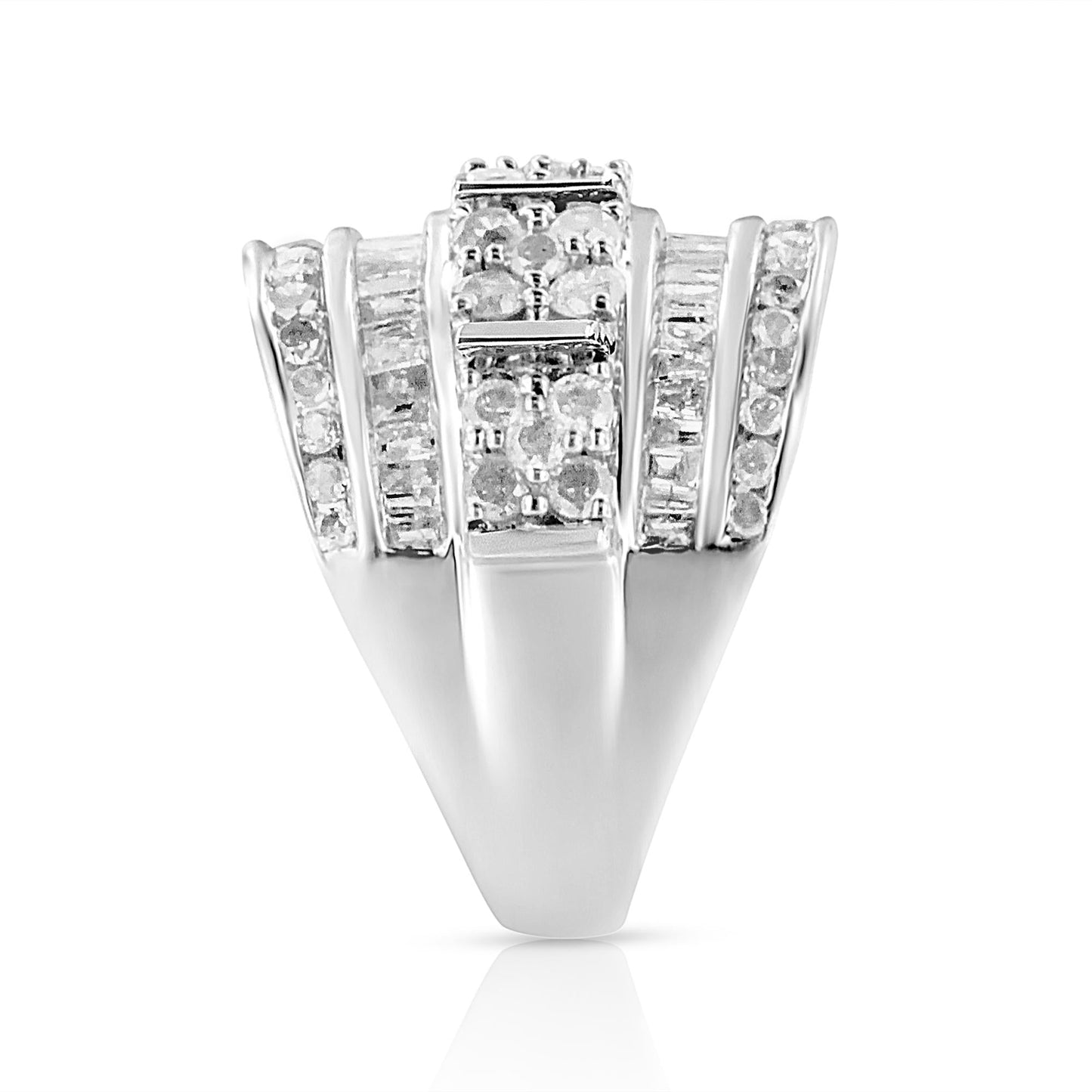 .925 Sterling Silver 2.0 Cttw Round & Baguette Cut Diamond Multi-Row