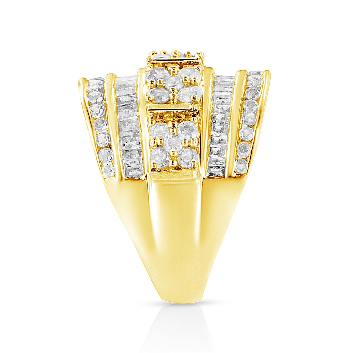 .925 Sterling Silver 2.0 Cttw Round & Baguette Cut Diamond Multi-Row
