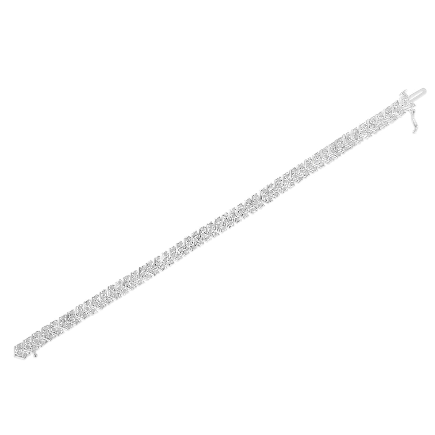 .925 Sterling Silver 2.0 Cttw Diamond Miracle-Set Nested Chevron Link