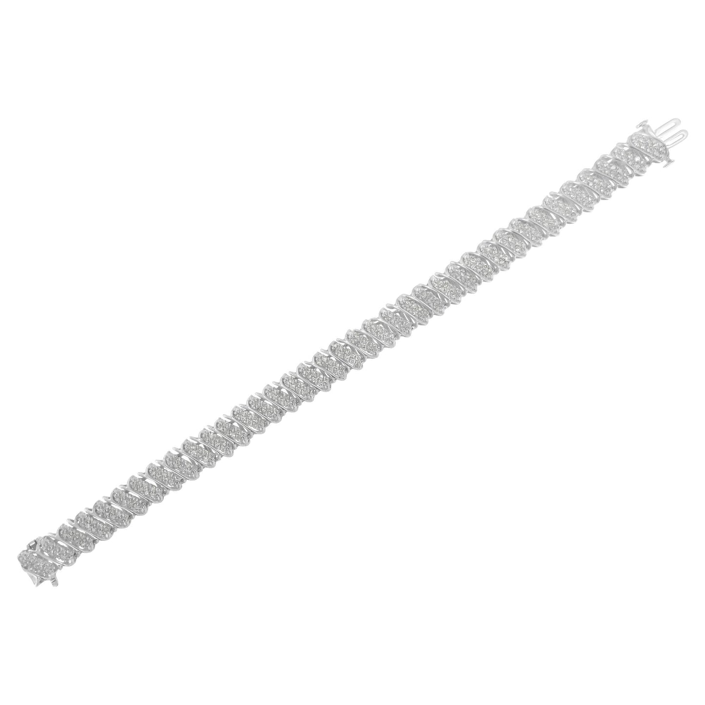 .925 Sterling Silver 3.0 Cttw Diamond Multi Row Cluster Slanted Wave